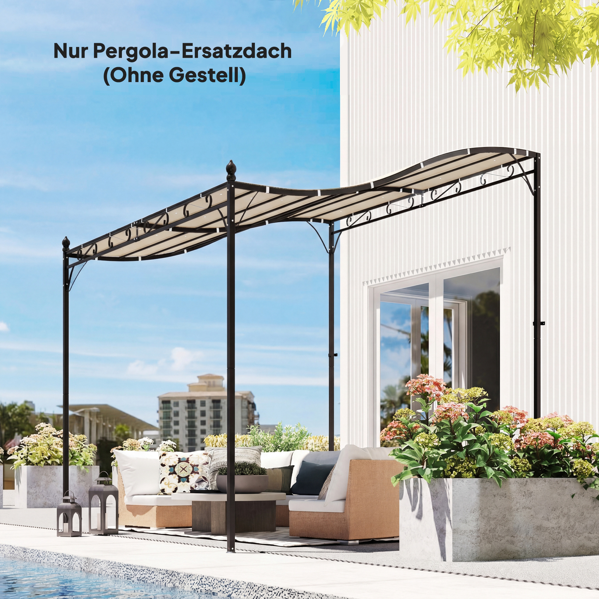 Ersatzdach für Pergola Sonnensegel für Terrassenüberdachung Ersatz-Dachplane für 3 x 3 m Pavillon 298x293 cm Cremeweiß