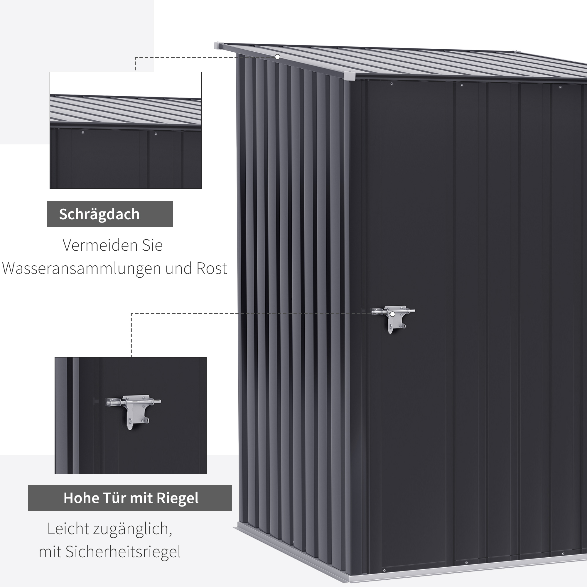 Geräteschuppen aus Stahl 100 x 103 x 160cm Dunkelgrau