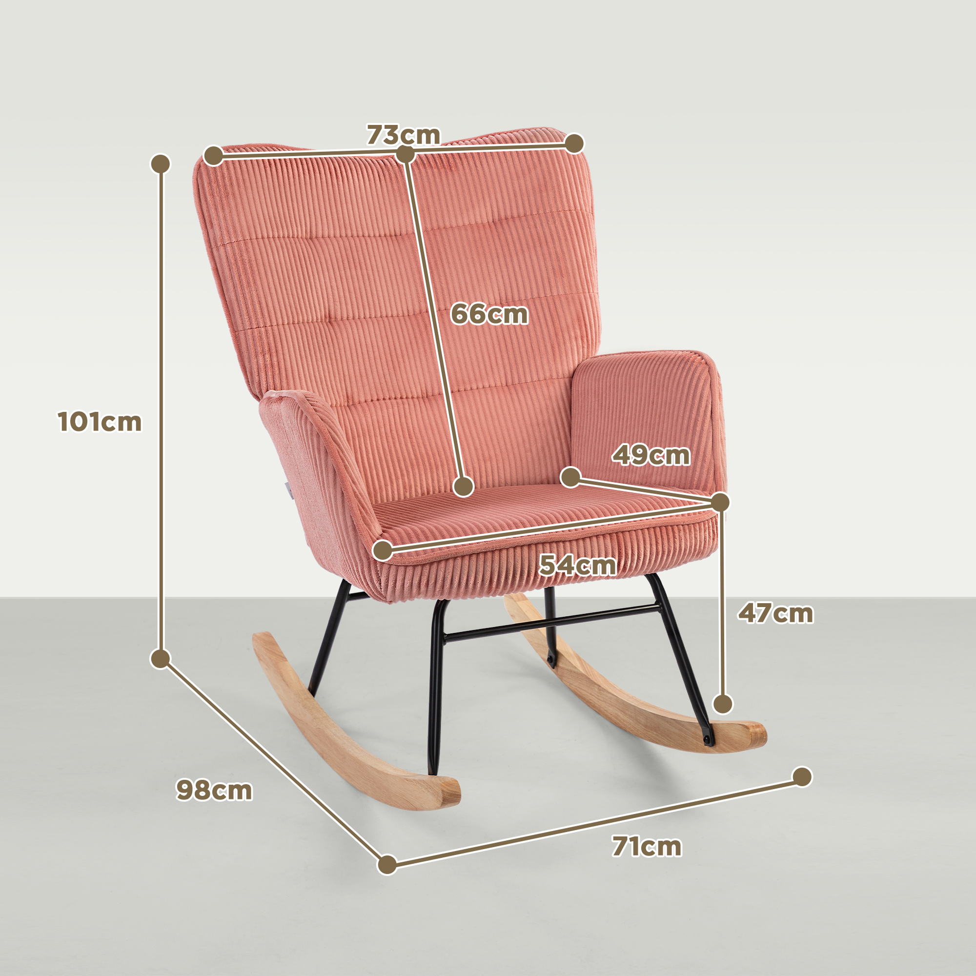 Schaukelstuhl, Relaxsessel, Schaukelsessel, belastbar bis 120 kg, Polyester, 98 x 71 x 101 cm, Rosa