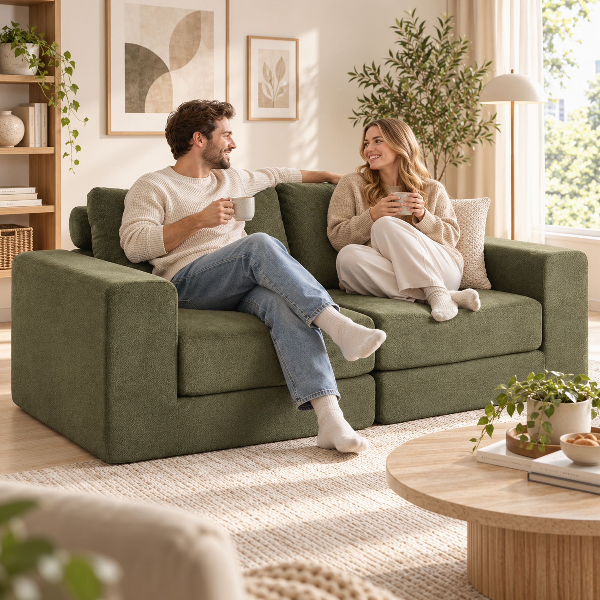 Schlafsofa 4-in-1 Schlaffunktion ausziehbar Klappsofa Kissen 2 Sitzer Grün
