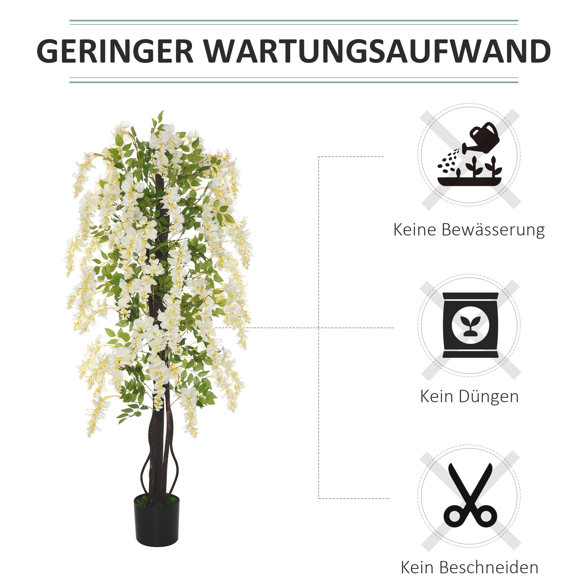 Künstliche Glyzinien groß 165cm Kunstpflanze, Plastik Künstliche Pflanzen Kunstblumen im Topf, Fake Plant wie echt für Büro Wohnzimmer Schlafzimmer Moderne Dekoration Geschenk