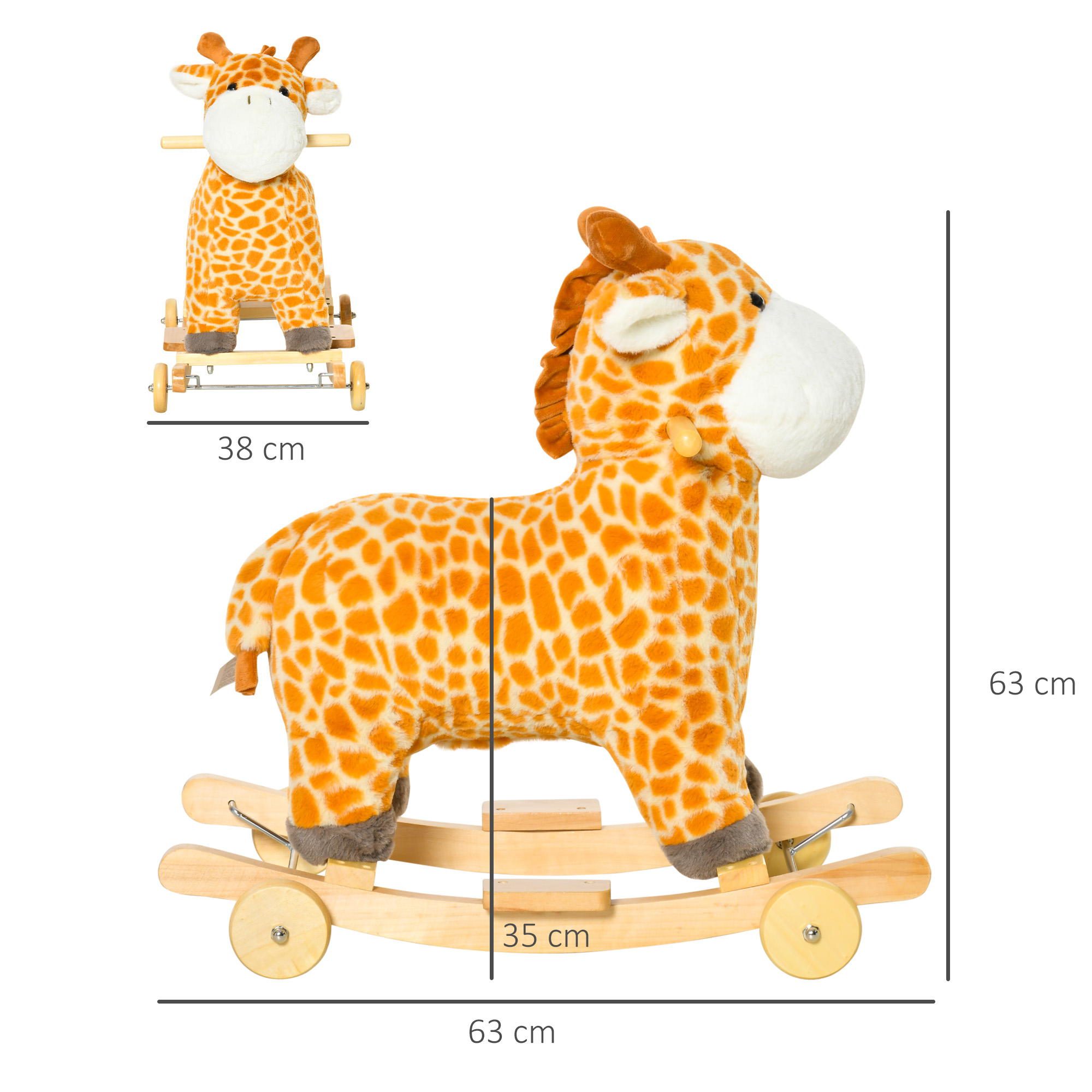 Schaukeltier Giraffen mit Sound Effekt, Räder, Haltegriffen Plüsch Baby Schaukelspielzeug Schaukel Schaukelsitz für Kleinkinder 3-6 Monate
