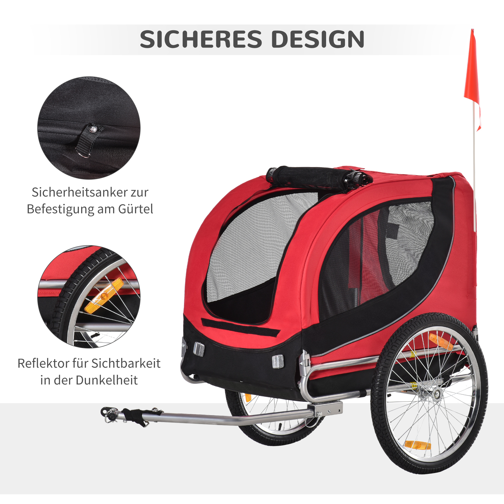 Fahrradanhänger Hundeanhänger bis 20 kg mit Universalkupplung Stahl Rot+Schwarz