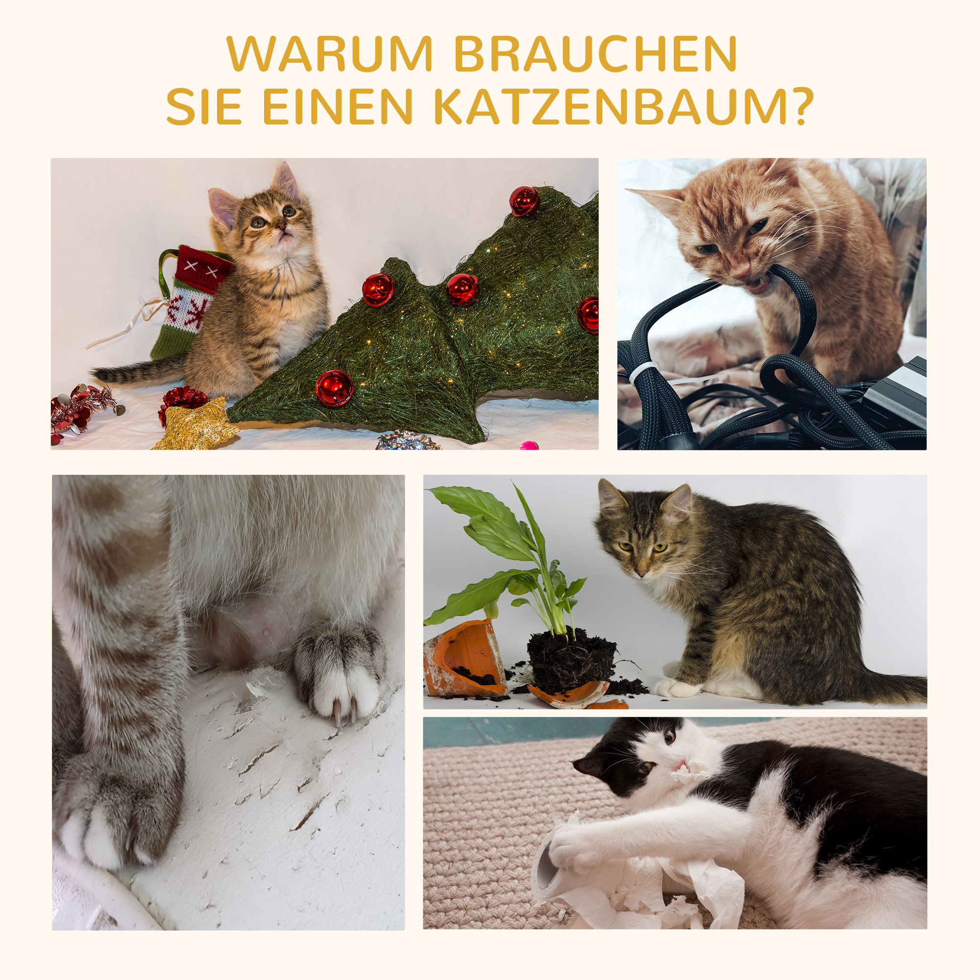 Kratzbaum Katzenbaum mit Spielbällen Katzenkratzbaum Sisalseil-Kratzstangen Beige 35,5 x 37 x 46 cm