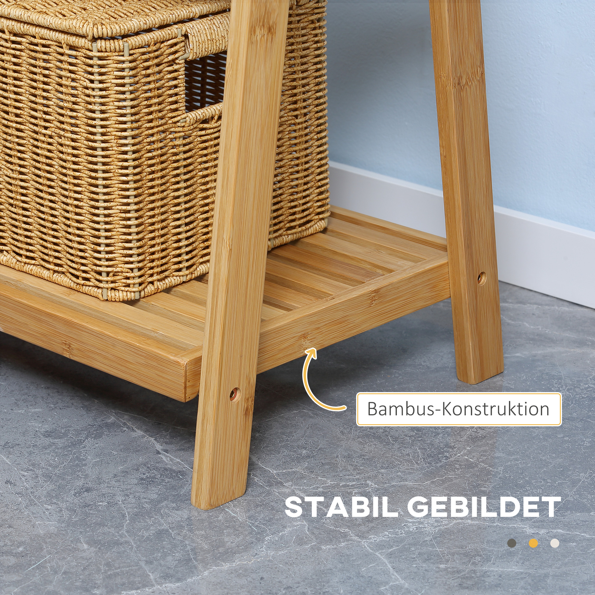 Handtuchleiter aus Bambus mit Regalen, 3 Regale, 3 Handtuchhalter, klappbar, 53 cm x 30,5 cm x 152 cm, Natur