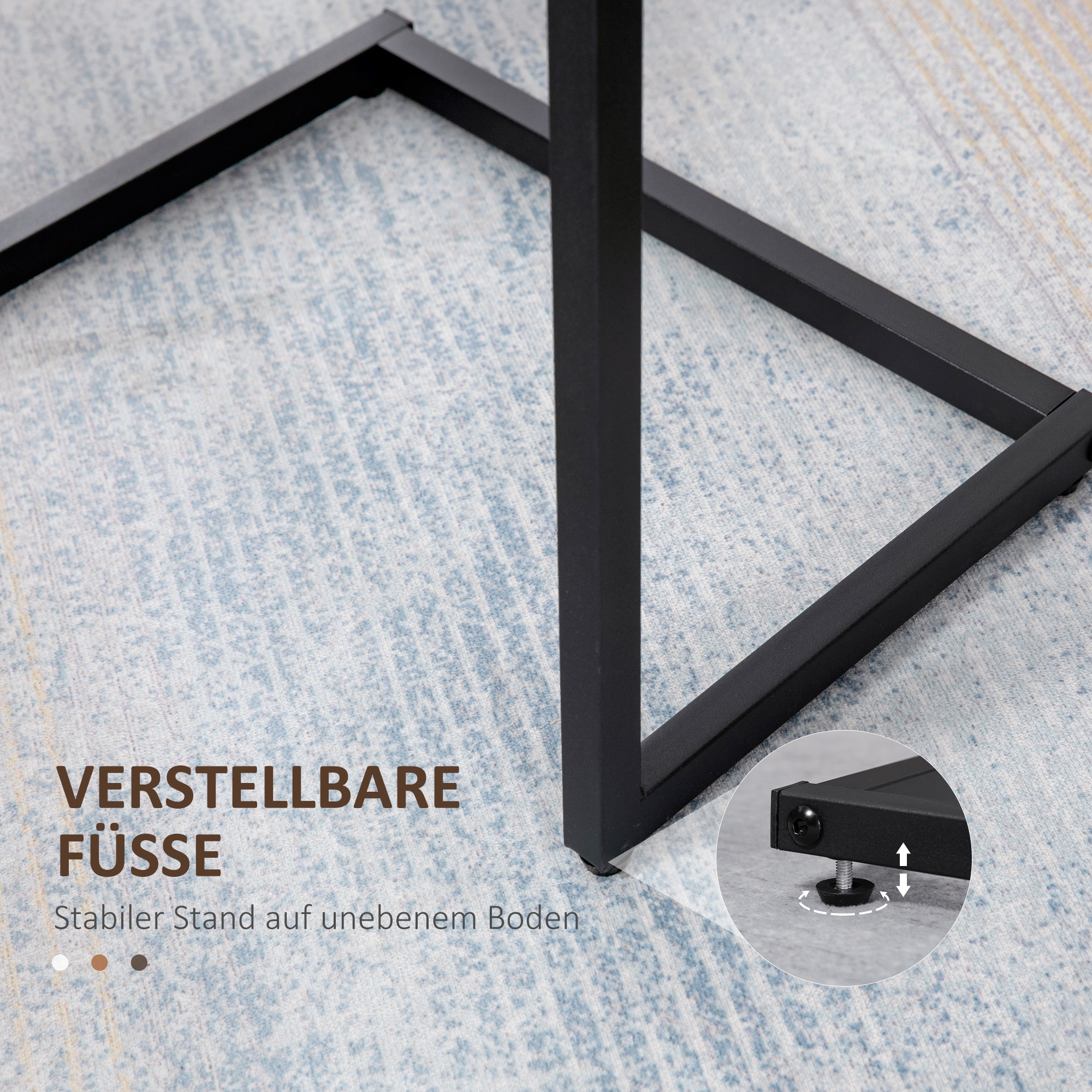 Satztisch, Beistelltisch, 3er-Set, Industrial Design, Stahlrahmen, braun+schwarz, 45 x 30 x 60cm