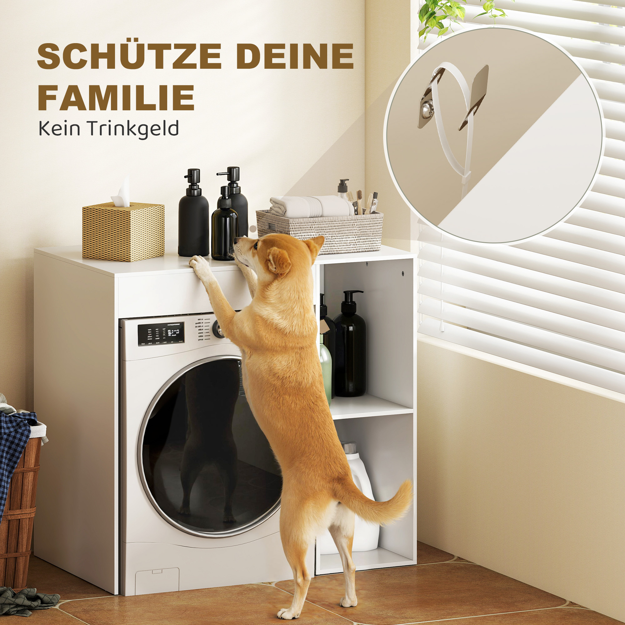 Schrank über Waschmaschine, Bad-Organizer über Toilette mit offenen Ablagefächern für Waschraum, Weiß