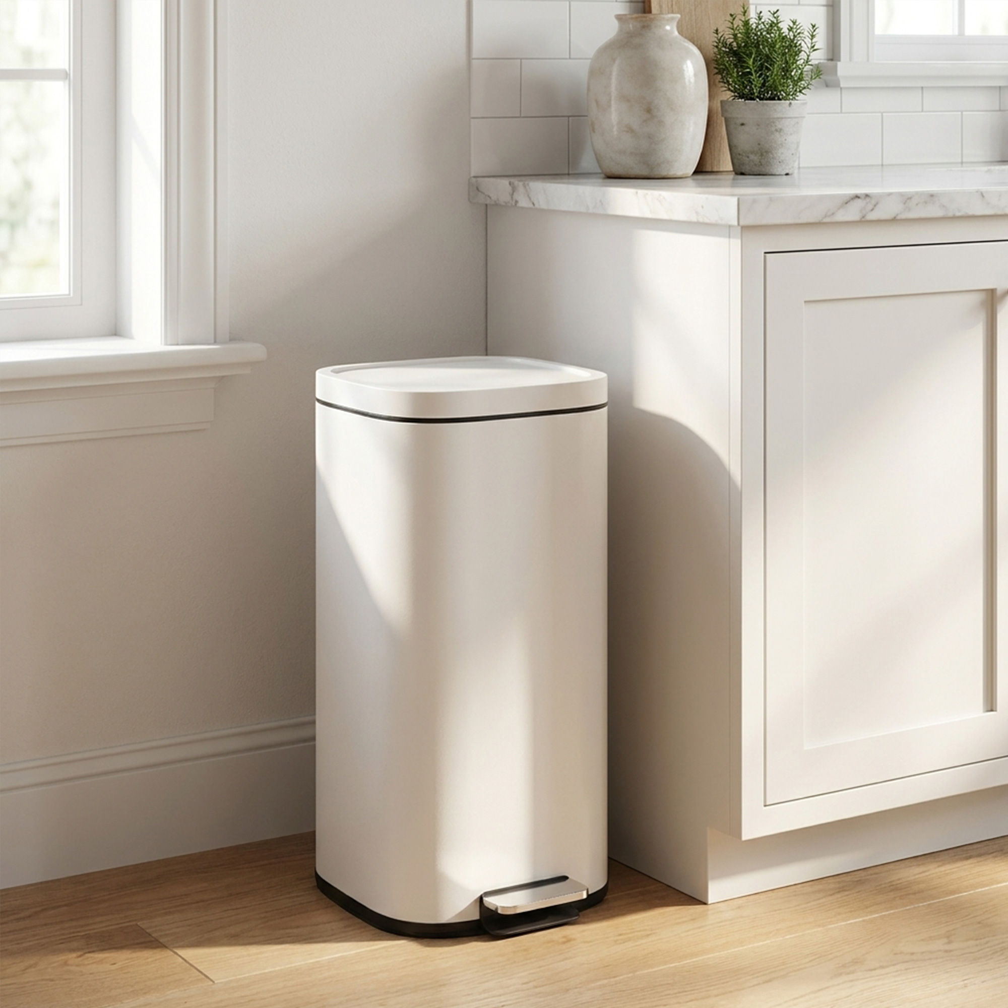 30L Küchenmülleimer Pedaleimer mit Deckel, Soft-Close- und Offenhalte-Funktion für Küche, Zuhause