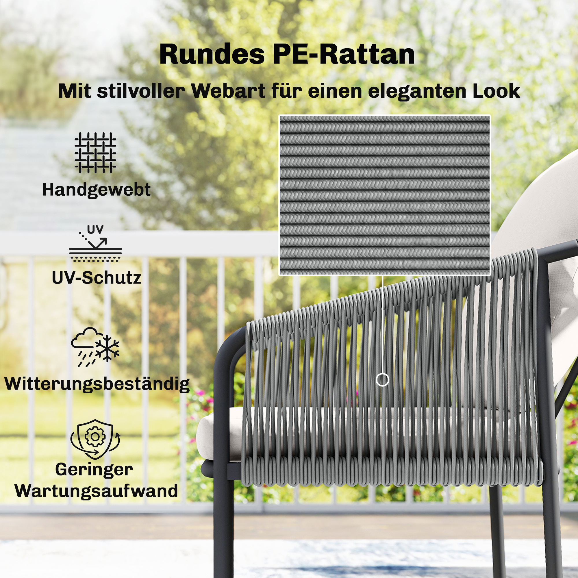 Gartenmöbel Set 4-teilig Polyrattan Lounge-Set mit Zweisitzer 2 Sessel Couchtisch abnehmbar Kissen Bindebändern