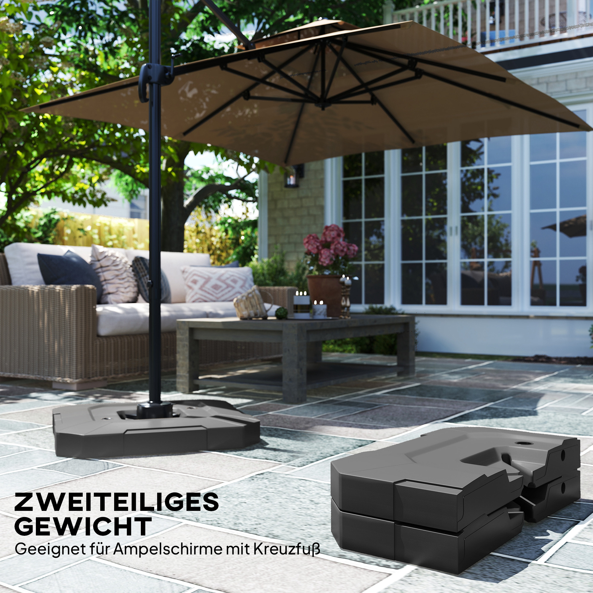 Sonnenschirmständer 2-teilig Wasserdicht Schirmgewicht, Schirmständer für Ampelschirm