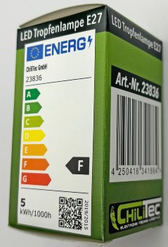 LED Tropfenlampe E27  "promo" warmweiß / 120°, 230V, 5W, 495lm, 3000k