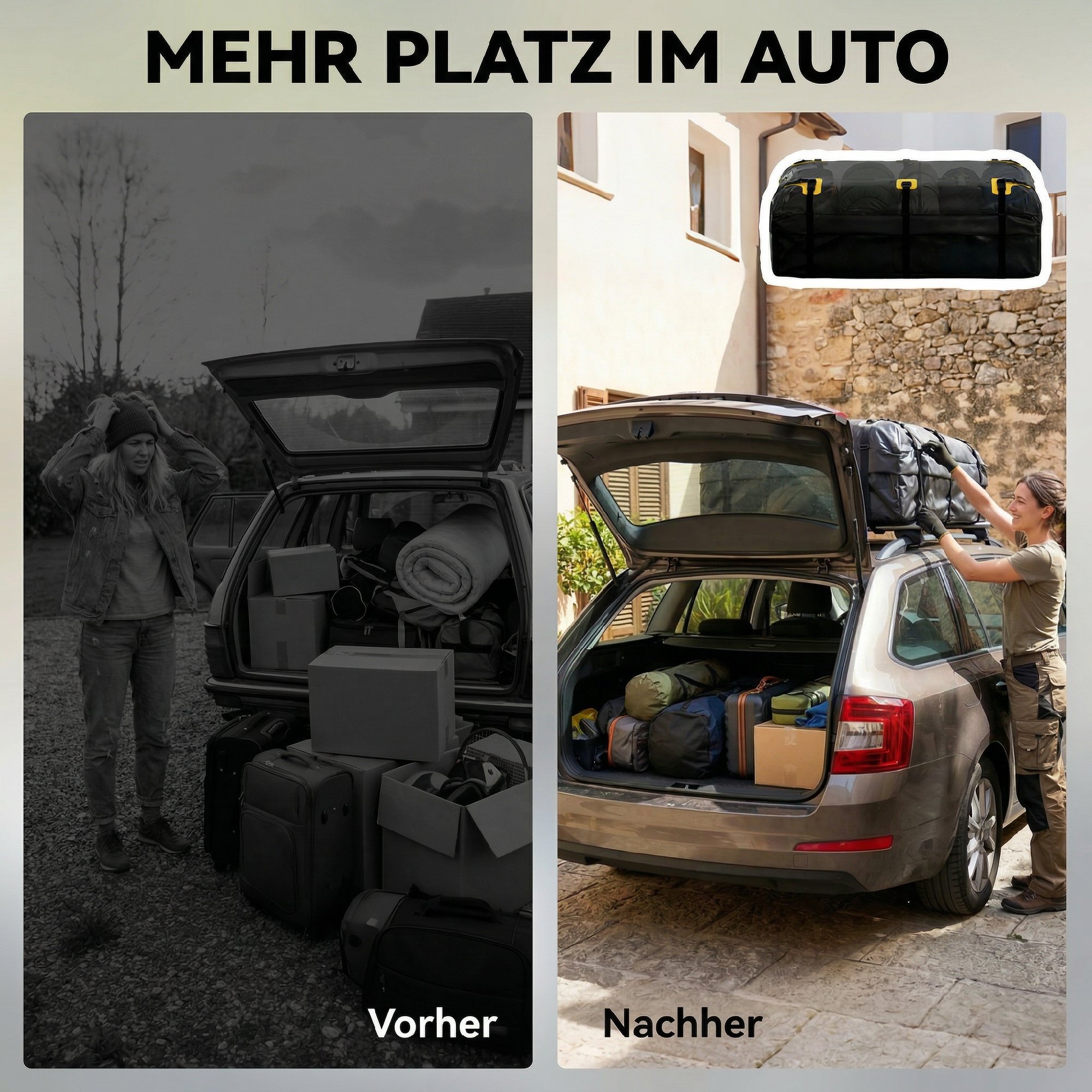 Auto Dachbox 21 Kubikfuß Faltbar Wasserdicht Dachgepäckträger mit Anti-Rutsch-Matte 10 Schwerlastgurten 6 Türhaken