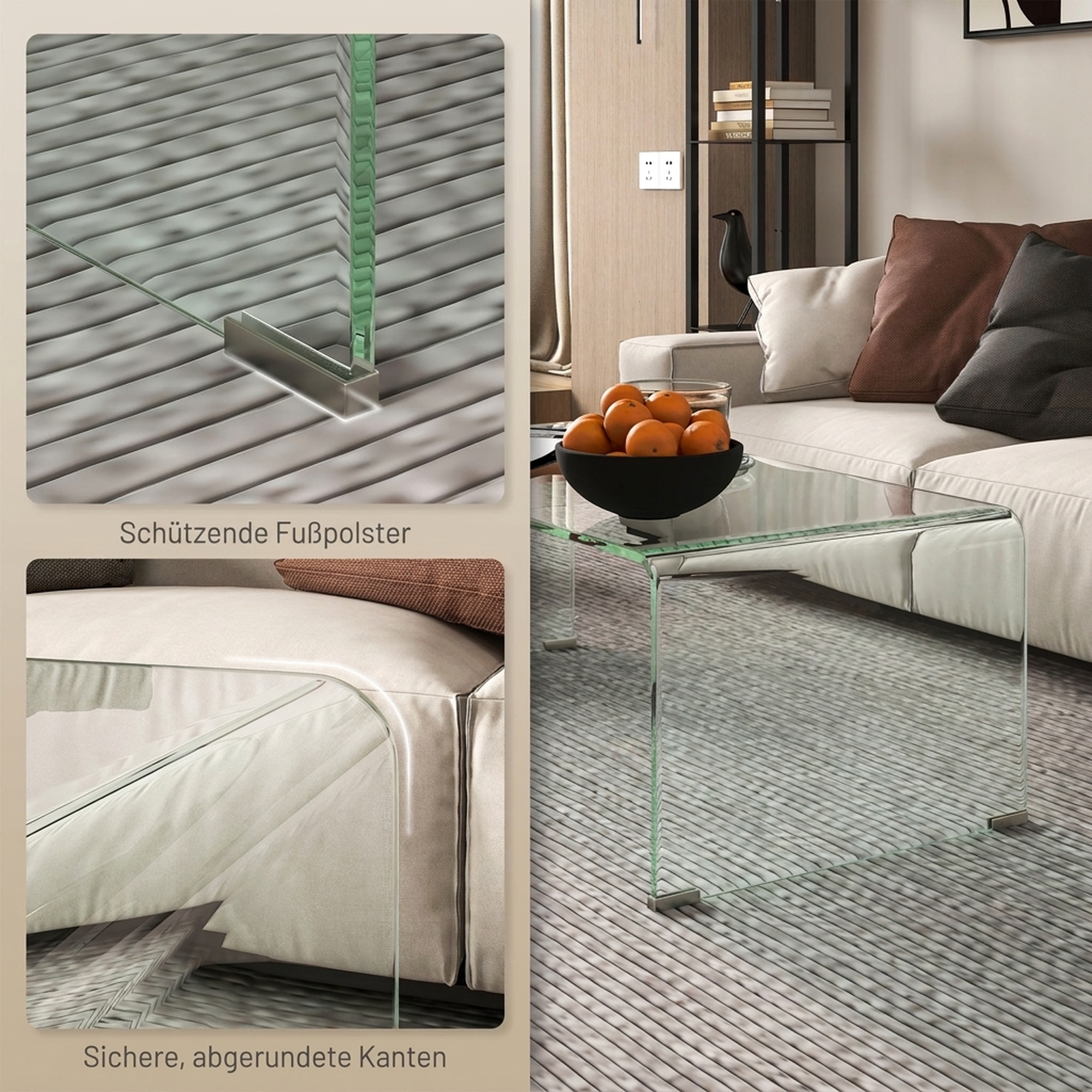 Stabiler Couchtisch aus Glas, einteiliges Design, schlicht und modern, 100 x 50 x 35 cm, Transparent