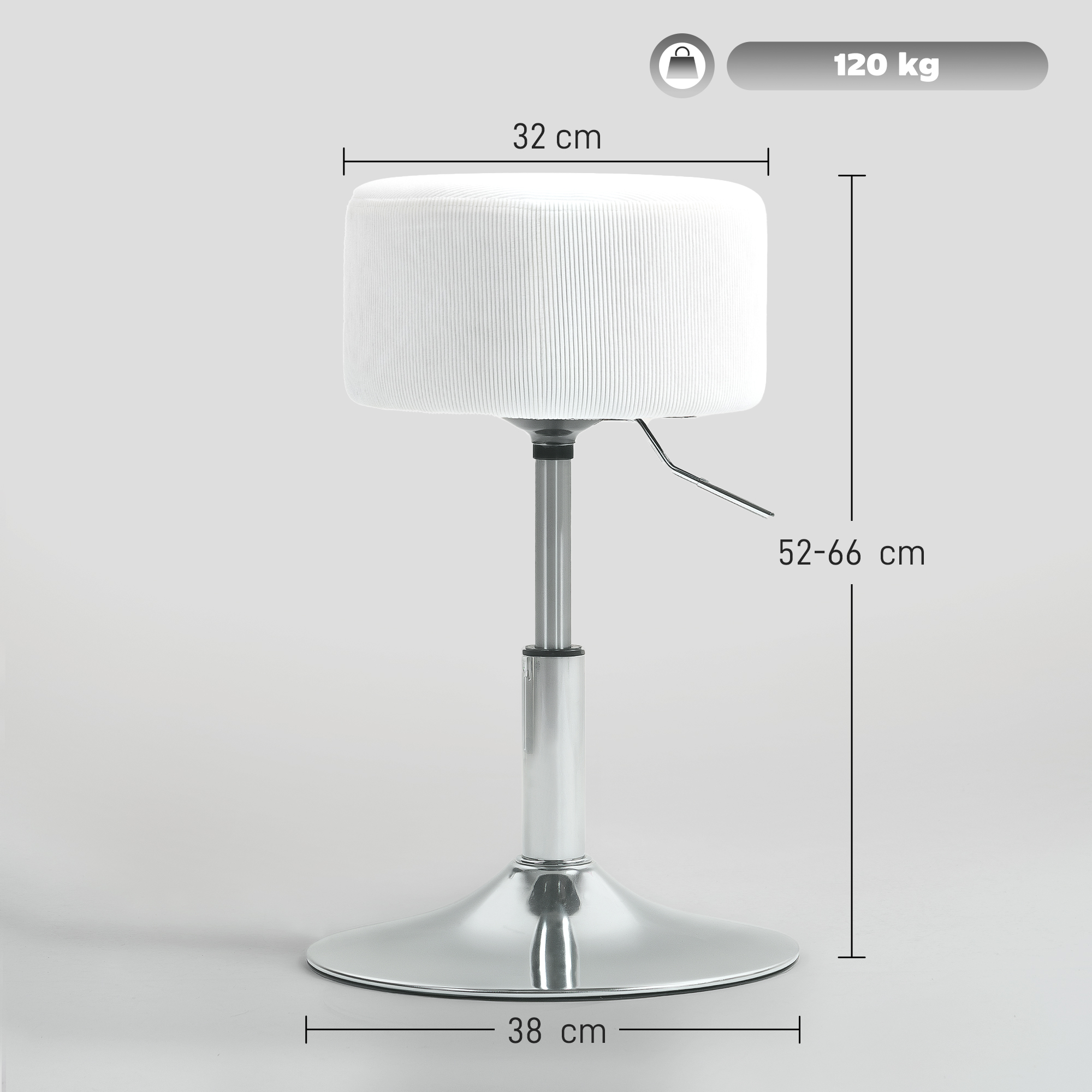 Barhocker, Gepolstert Barstuhl mit Metallgestell, Cordoptik, Höhenverstellbar 360° Drehbar Weiß