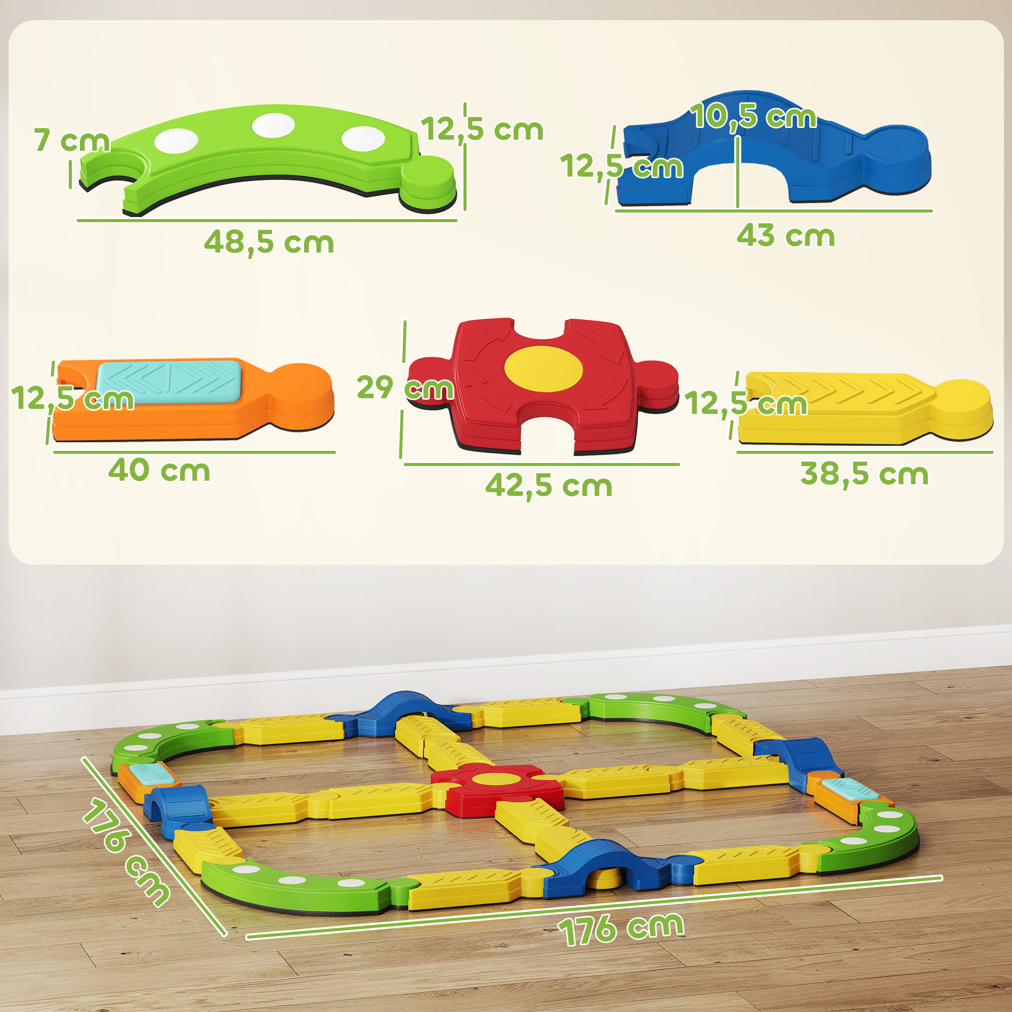 Balancebalken für Kinder, interaktives Gestell, rutschfest, Kunststoff, Bunt