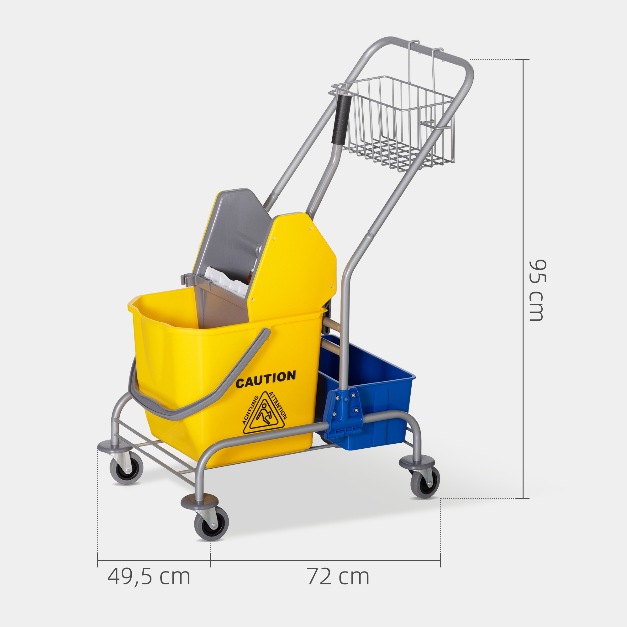 Reinigungswagen, Moppwagen, 25 L Fassungsvermögen, 4 Räder, Kunststoff, Gelb