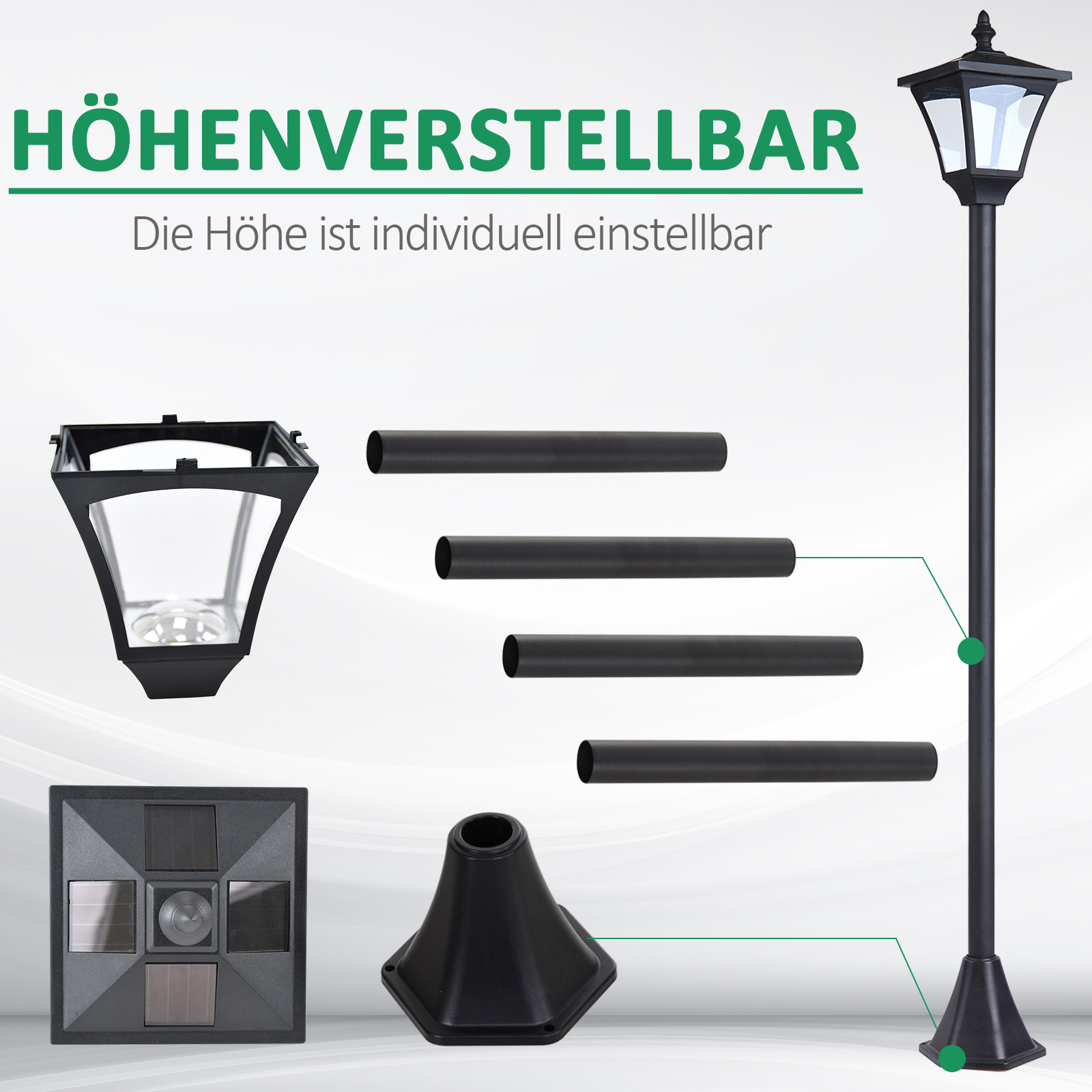 LED Solar Gartenlaterne, Gartenlampe aus Kunststoff 120 cm hoch Stehleuchte IP44, Gartenlampe mit 30 Lumen Lichtsensor Solarlampe mit Erdspieß, Windlicht für Garten Balkon Schwarz