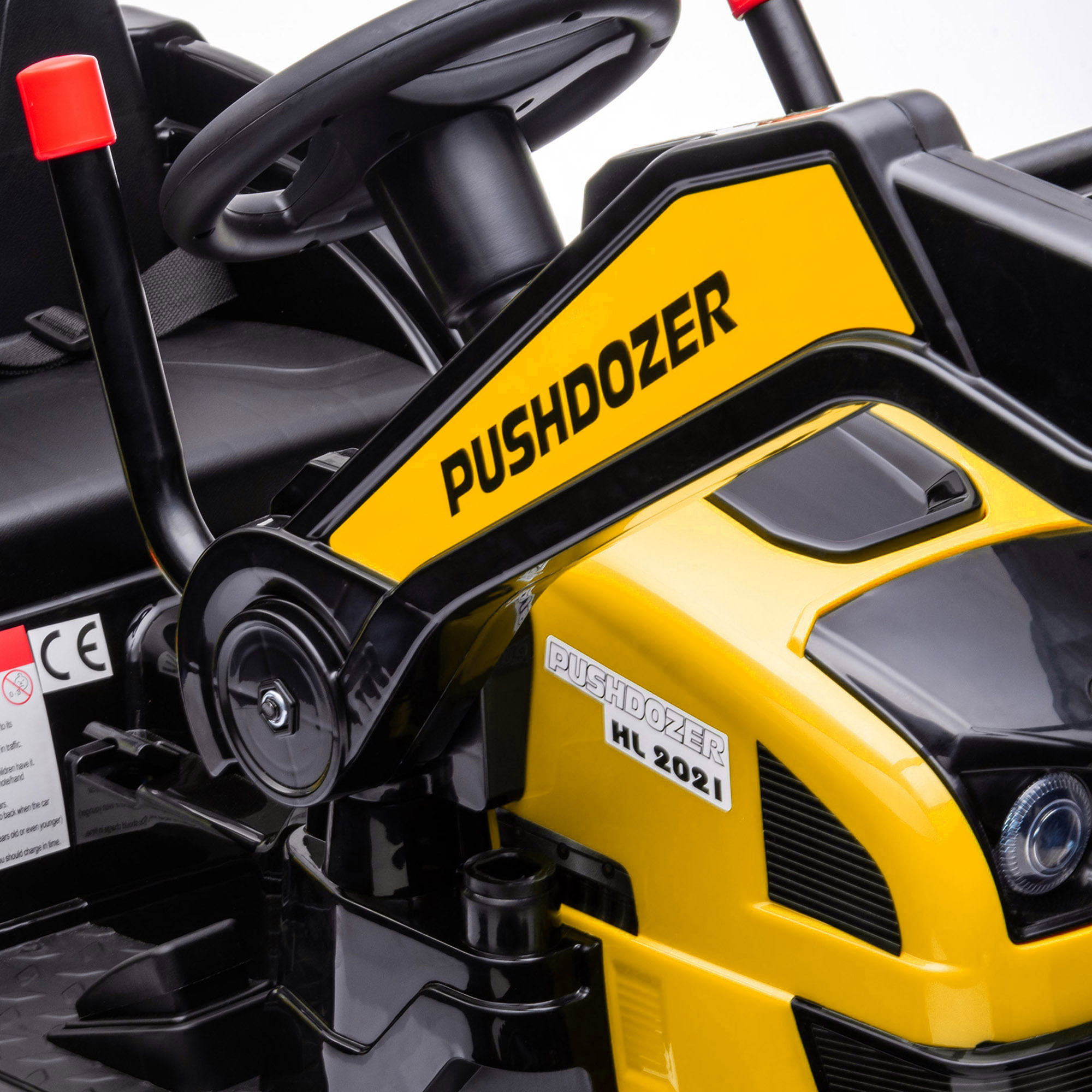 Kinder Elektrobagger Sitzbagger für Kinder Aufsitzbagger Geländewagen traktor elektrisch zum Fahren mit Musik Schaufel Armen 3-5 Jahre PP-Kunststoff Stahl Gelb 132 x 62 x 65 cm