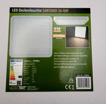 LED Deckenleuchte "Santano 36 Qw" / 30x30cm, 32W, 2928lm, 2900K warmweiß