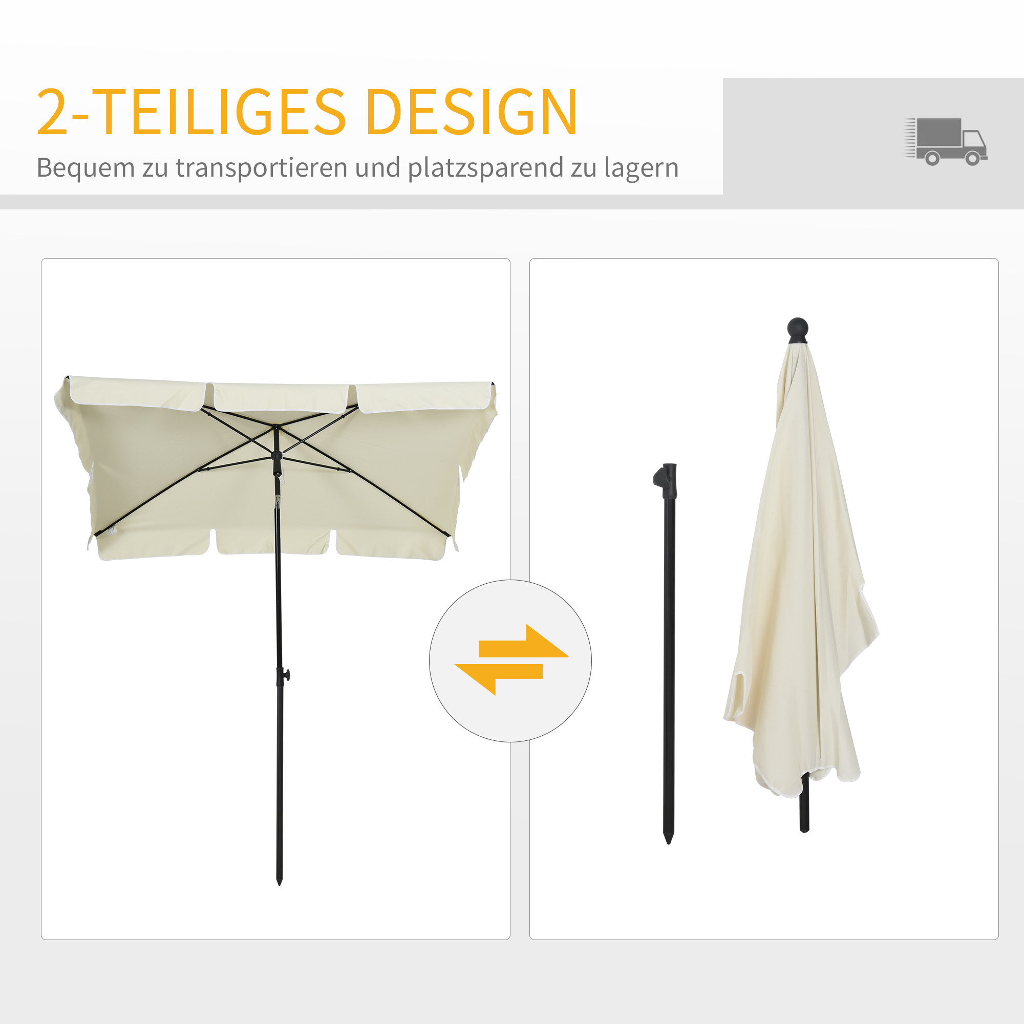 Sonnenschirm Strandschirm Gartenschirm Schirm Balkonschirm Sonnenschutz knickbar Cremeweiß