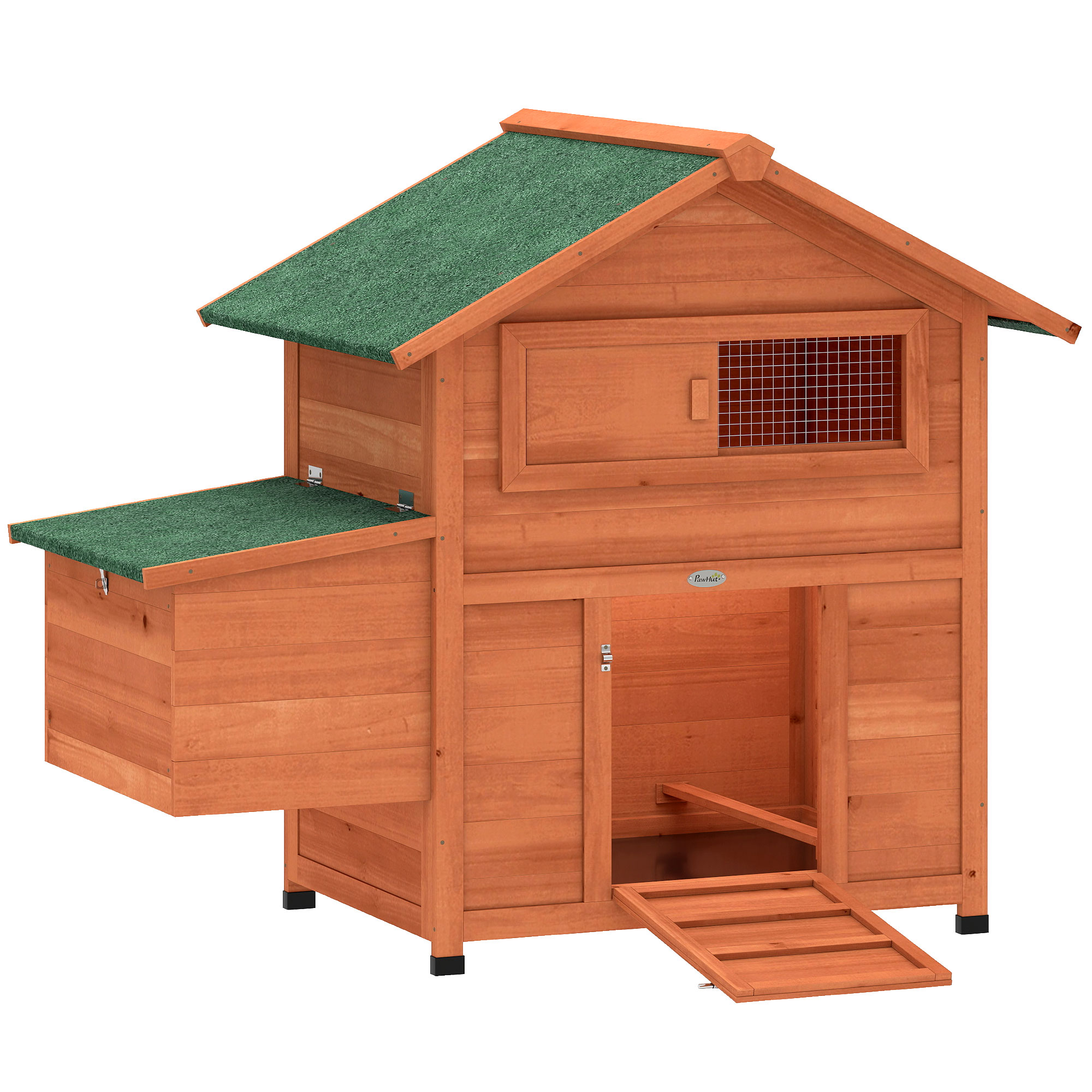 Hühnerstall Hühnerhaus aus Holz mit Nistkasten 2 Sitzstangen Rampe Fenster wasserdichtem Dach 113,5x67,5x95,5 cm Orange