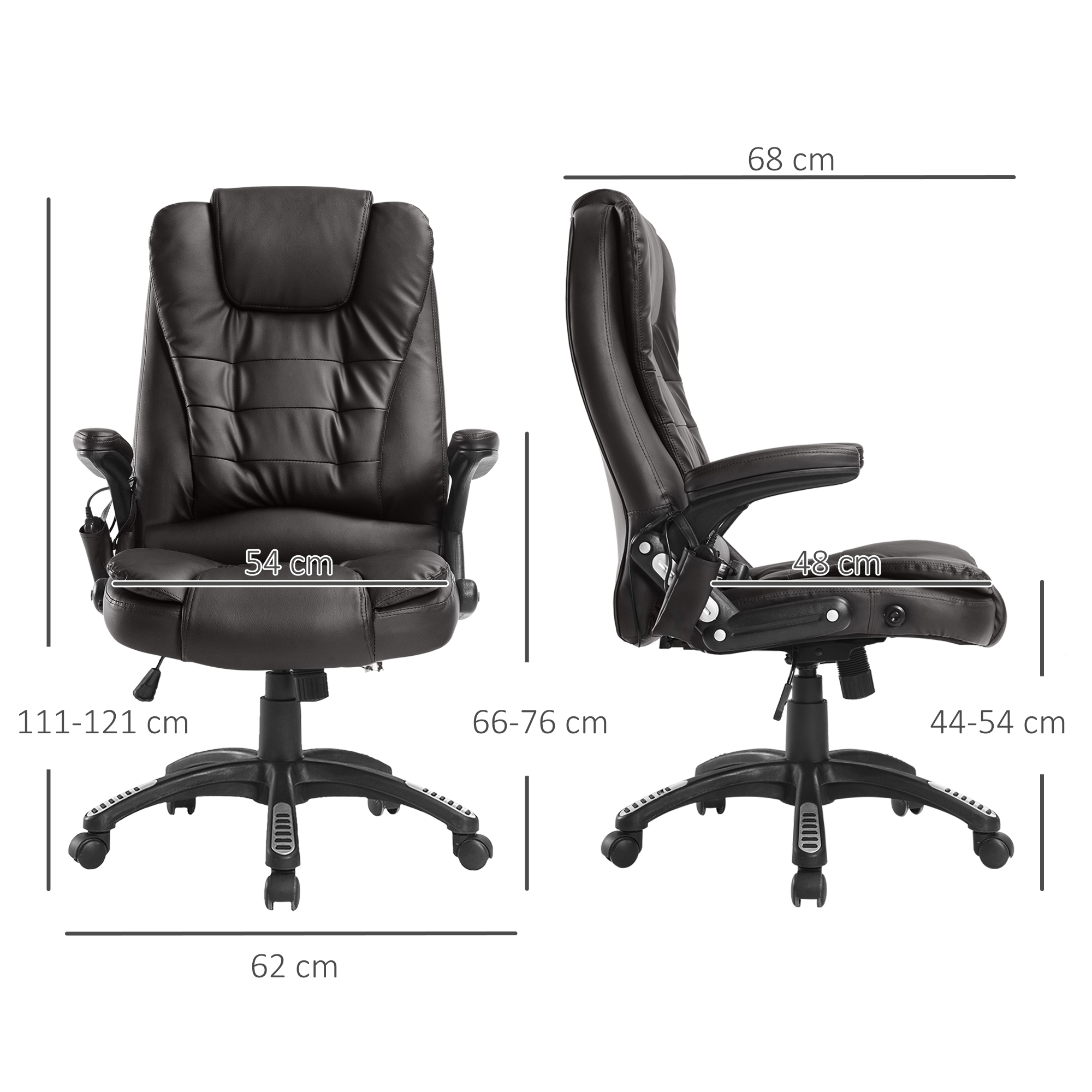 Bürostuhl mit Massagefunktion Ergonomischer Chefsessel mit Heizfunktion, Liegefunktion, Wippfunktion, Höhenverstellbar 360° Drehbar Schreibtischstuhl, Kunstleder, Braun