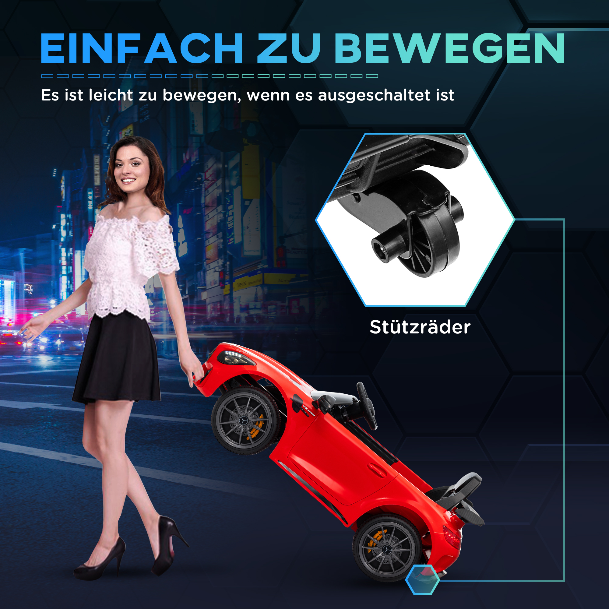 Elektro-Kinderauto, Mercedes, 3-5 km/h, Fernbedienung, Licht & Musik, Rot