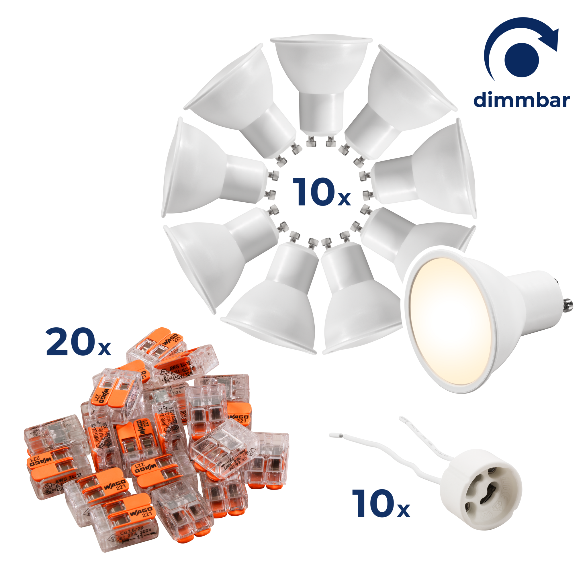 LED-Strahler Komplettset McShine, 10x MS-60 dimmbar, 10x Fassung, 20x Wago-Klemme