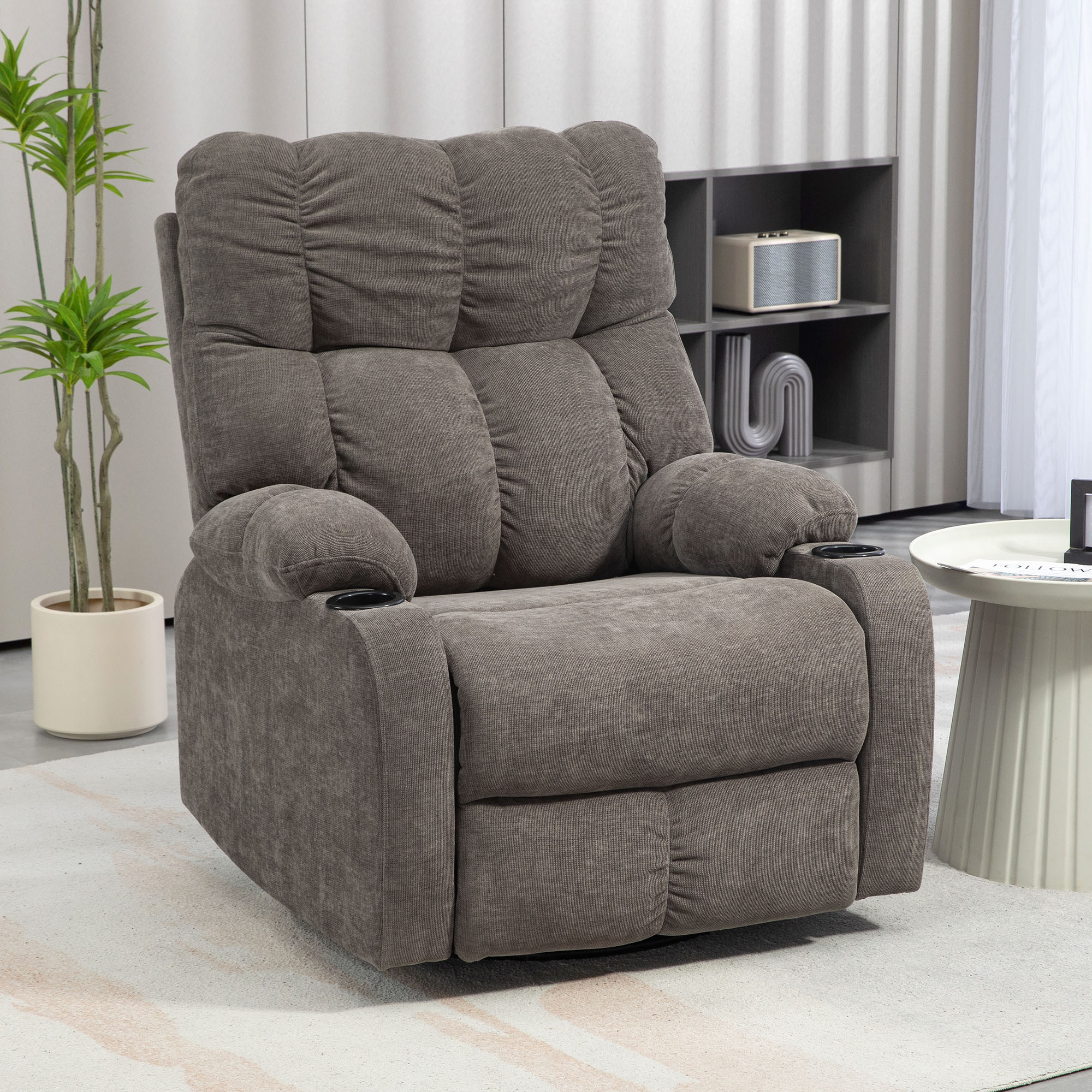 Relaxsessel mit Fußstütze, Loungesessel modern, drehbar, bis 150 kg, Stahlrahmen, 88x96x108cm, Hellbraun