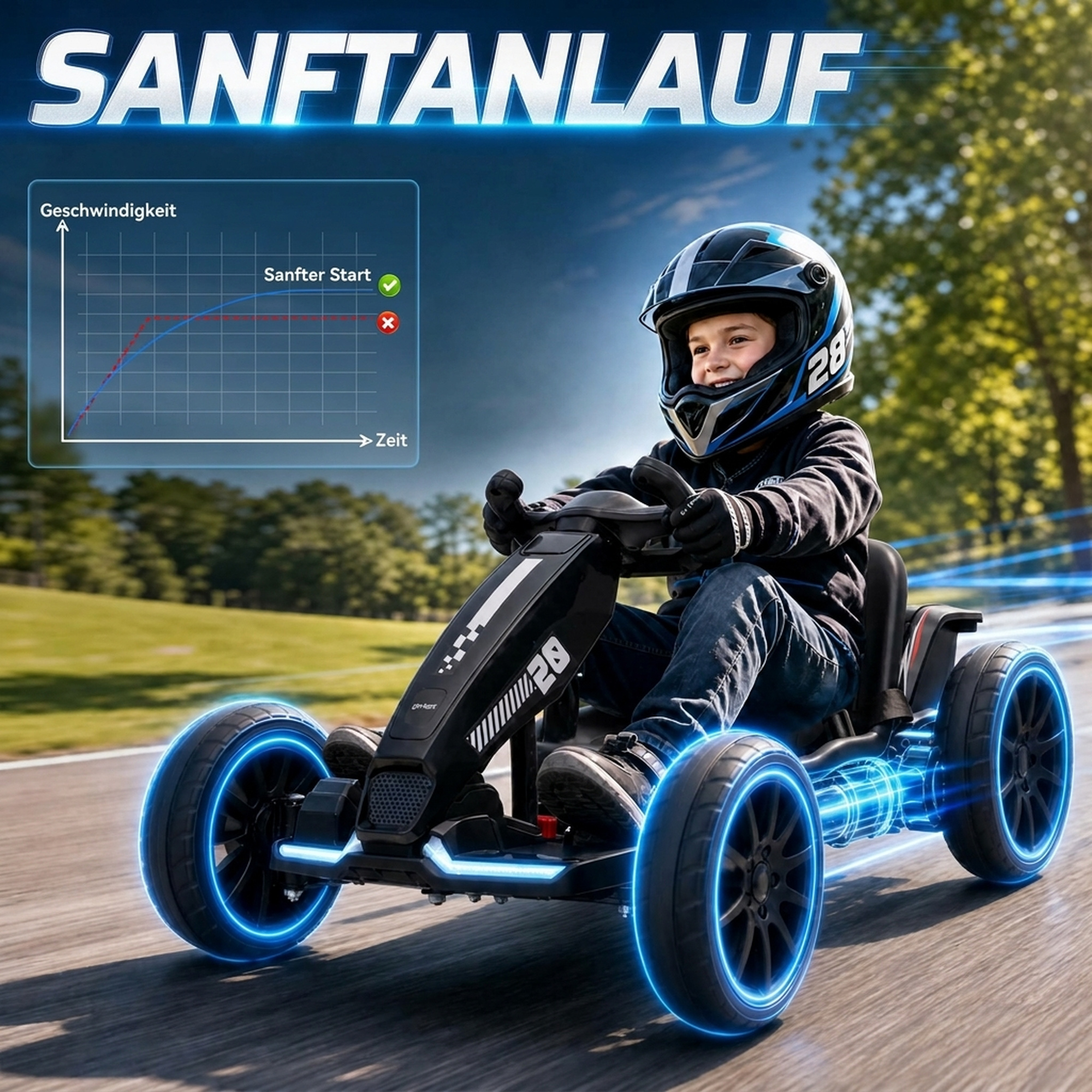 Elektro Go-Kart für Kinder 12V Gokart mit 2 Motoren, 4-fach verstellbarem Sitz Sanftanlauf EVA-Räder LED-Scheinwerfer