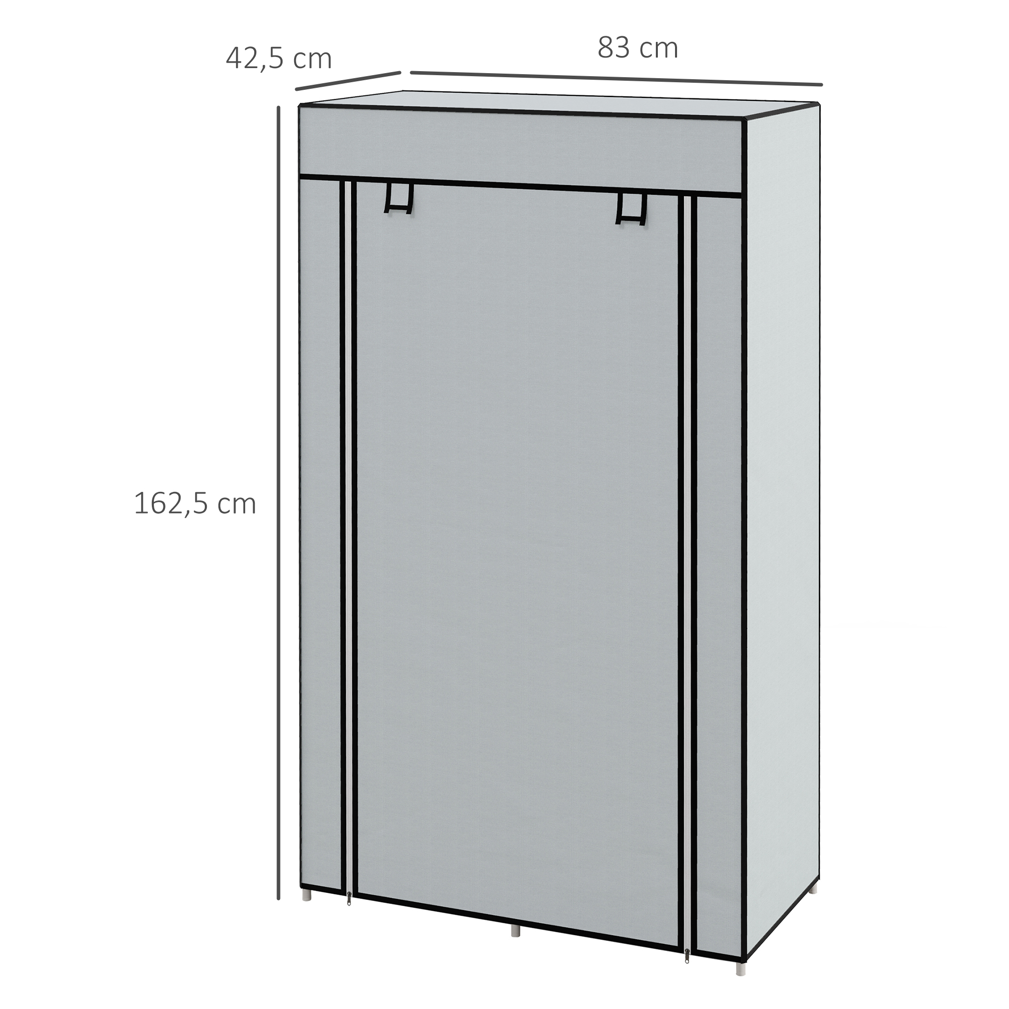 Kleiderschrank Stoffschrank 1 Kleiderstange, 2 Schubladen, 83 x 42.5 x 162,5 cm, Grau