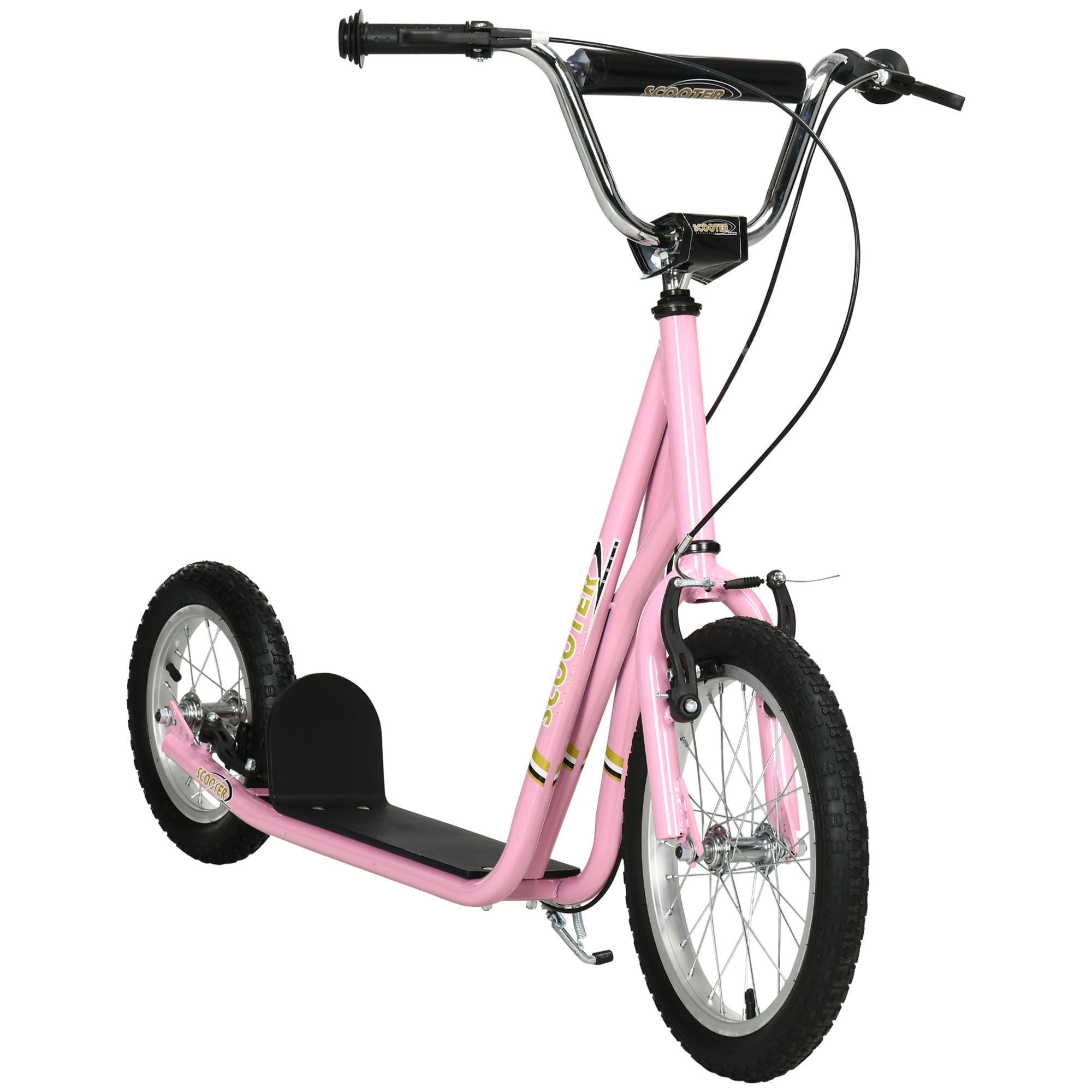 Roller, Kinderroller mit Luftreifen & Handbremse, 16 Zoll Tretroller höhenverstellbar, ab 5 Jahre, Cityroller, Kinder Scooter rosa