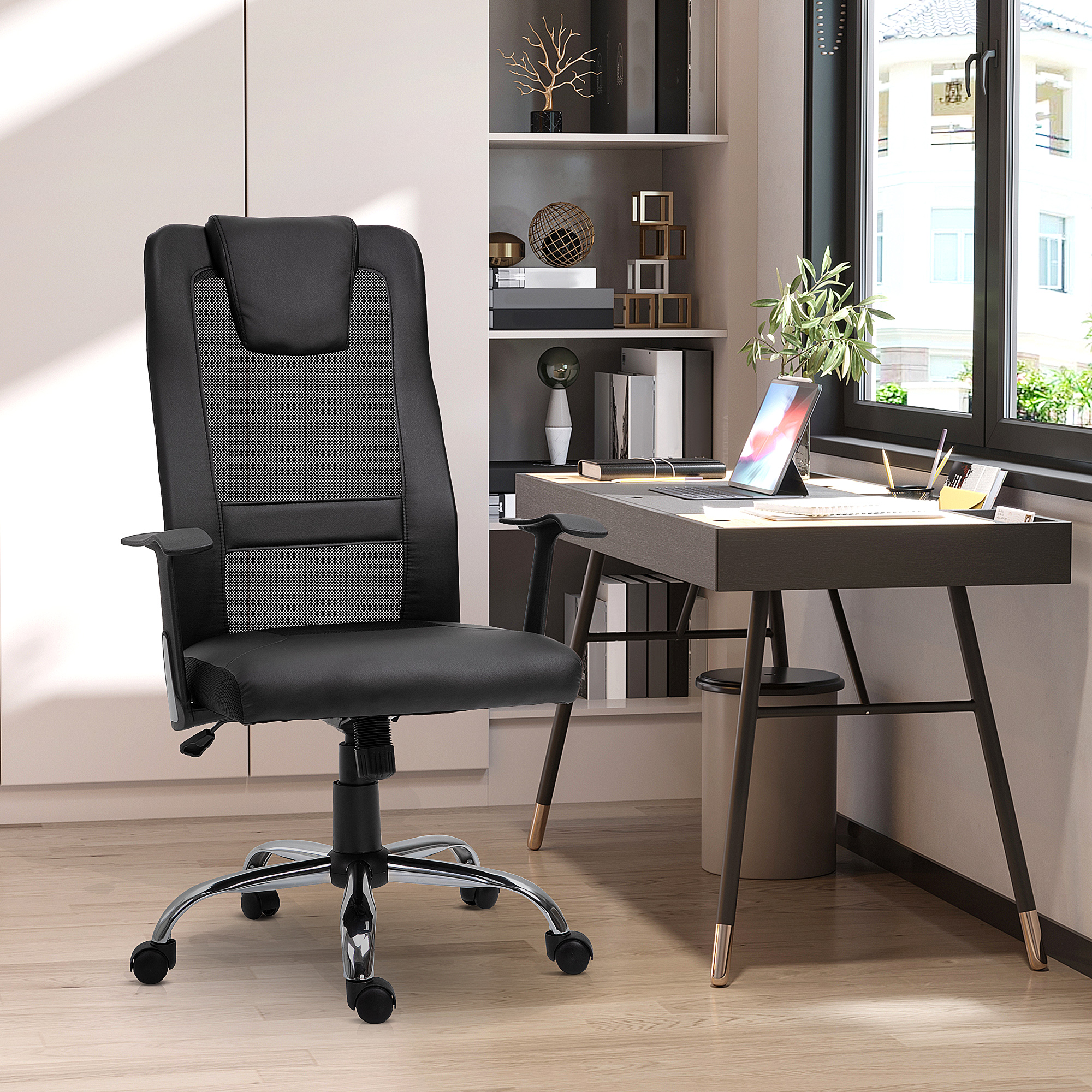 Bürostuhl Drehstuhl höhenverstellbar Chefsessel Schreibtischstuhl ergonomisch PU schwarz 66 x 73 x 108-118 cm