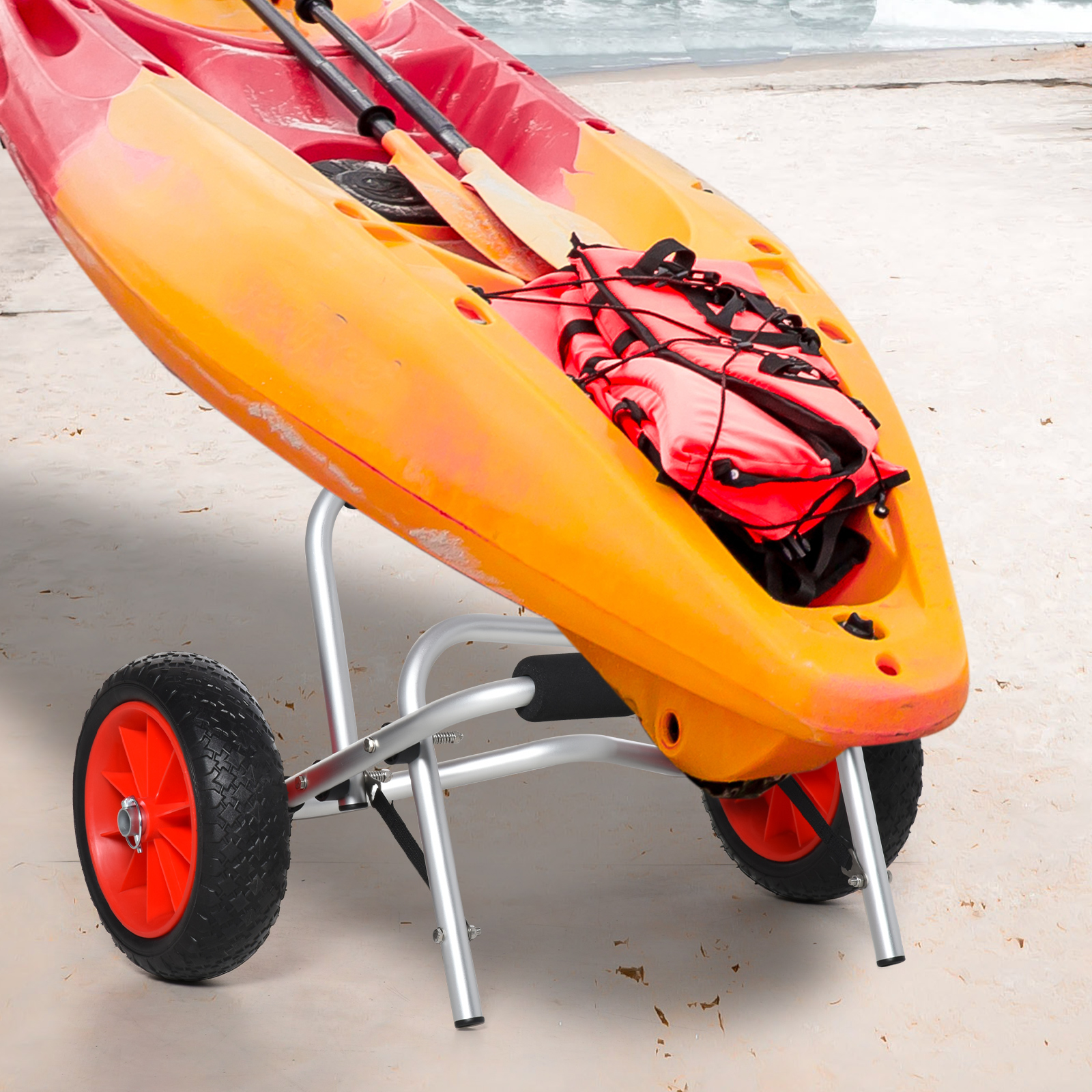 Alu Kanuwagen Kajakwagen Surfwagen klappbar mit Gurt Kunstleder-Räder Silber bis 75 kg 68 x 44,5 x 40 cm