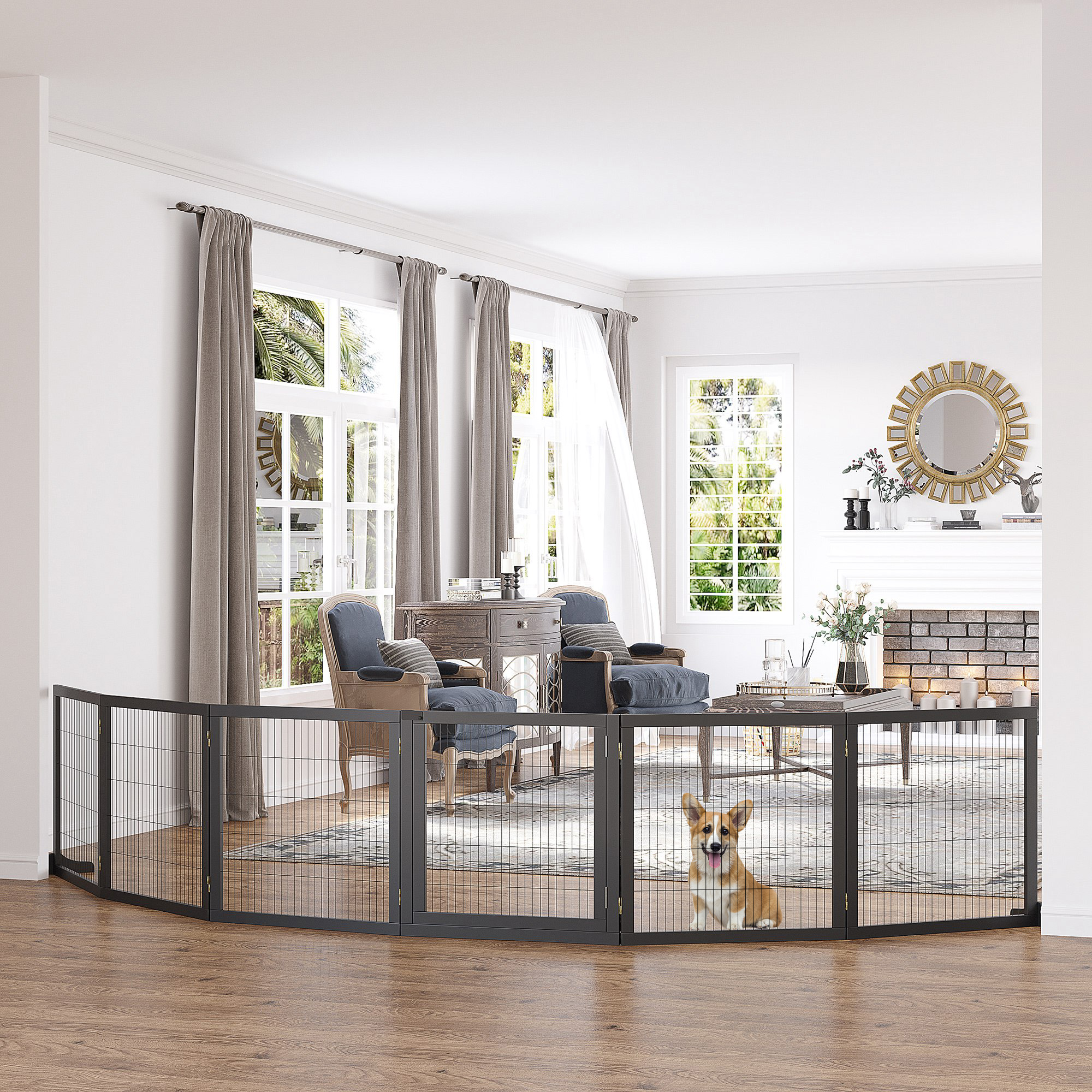 Absperrgitter für Hunde klappbar 432 x 36 x 70cm Kiefernholz Schwarz