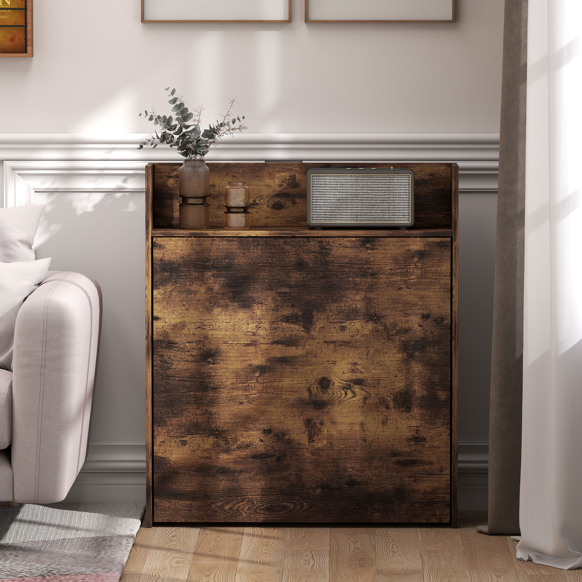 Esstisch Klappbar mit Regal, Industrie-Design, Platzsparend, Für Kleine Räume, 80x90x93cm, Rustikal-Braun