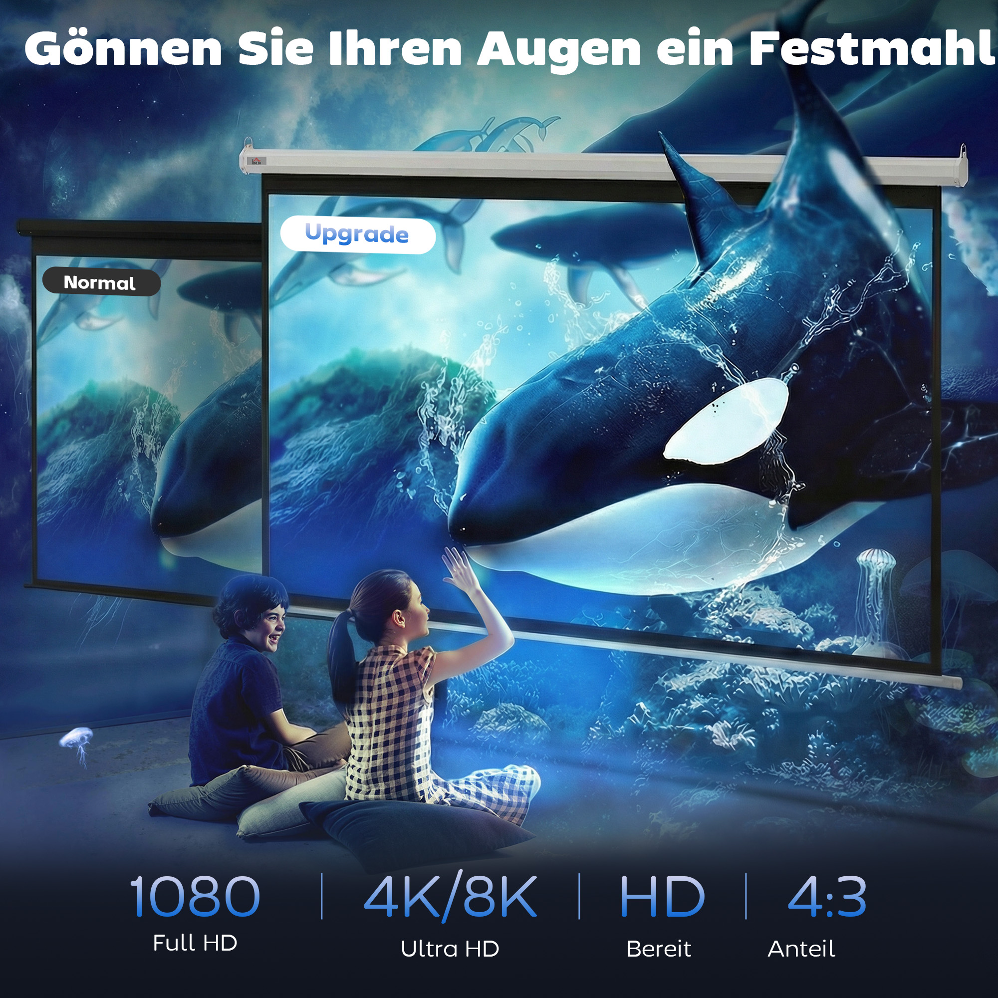 Beamer-Leinwand, inkl. Fernbedienung, 84 Zoll, 4:3 Format, 171x130 cm, Weiß