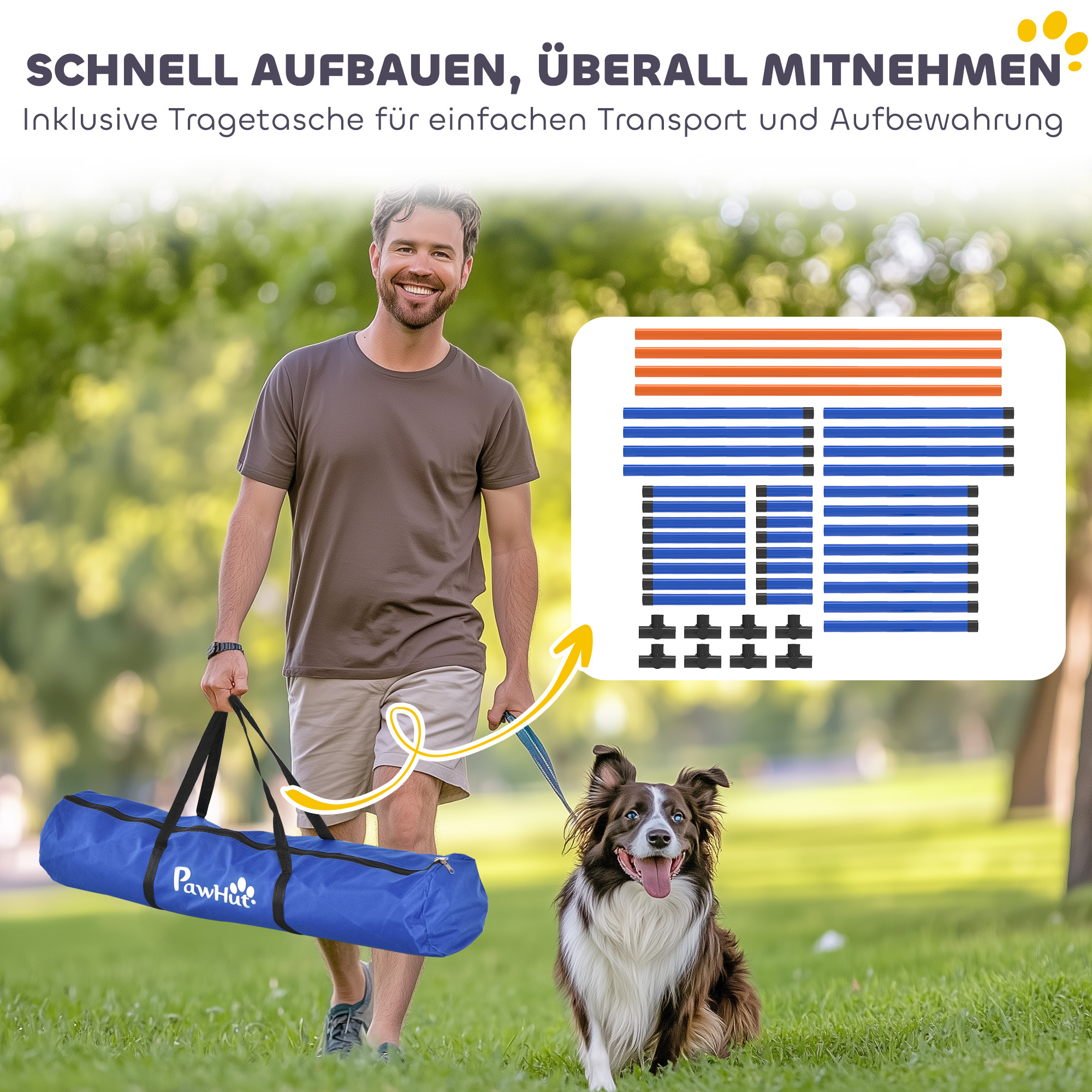 Agility Set Hunde, 4-teiliges Agility Ausrüstung mit Hürden, Tragetasche Höhenverstellbar Trainingsset für kleine Hunde