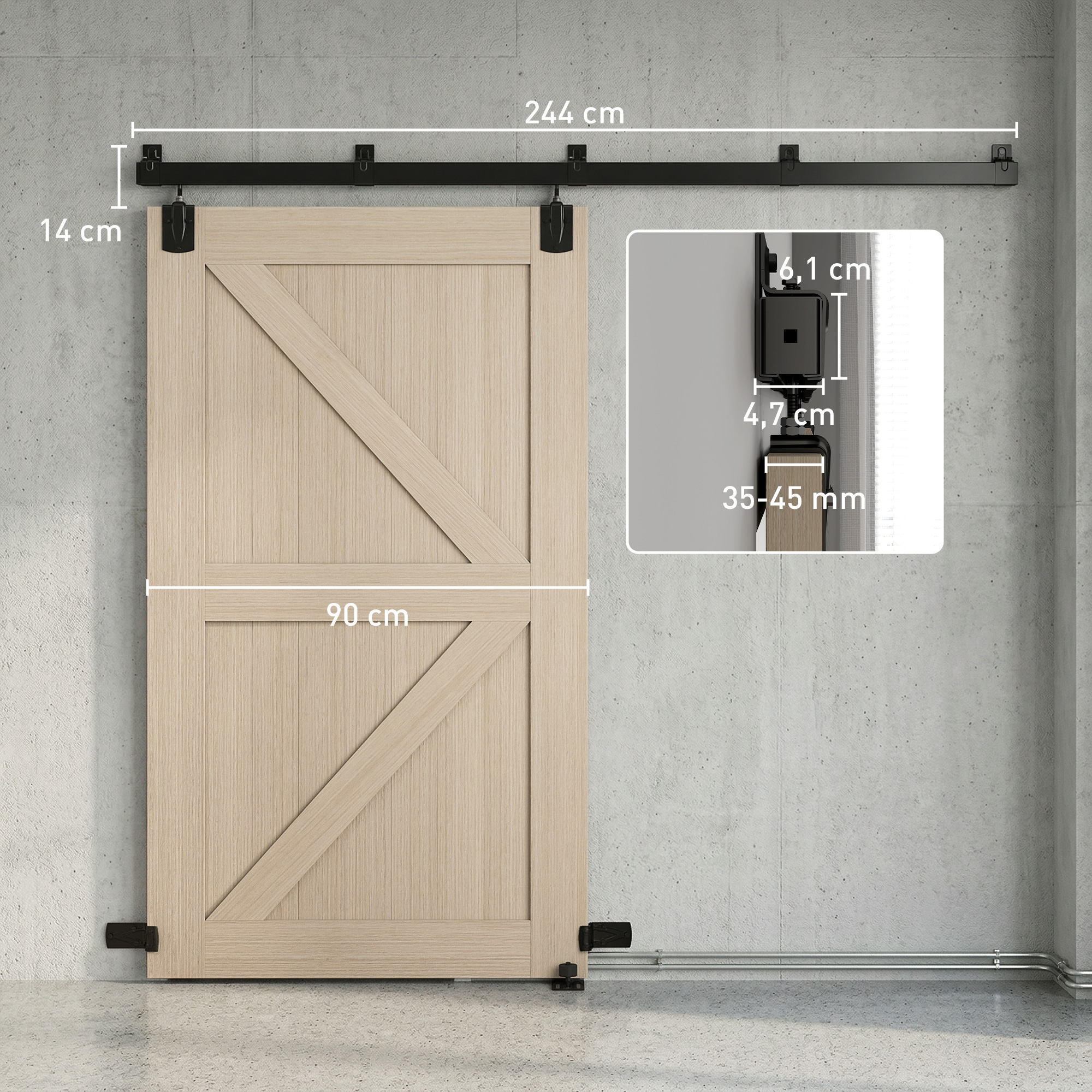 Schwerlast Schiebetür-Hardware-Set 244 cm Schwarz für Einzeltüren