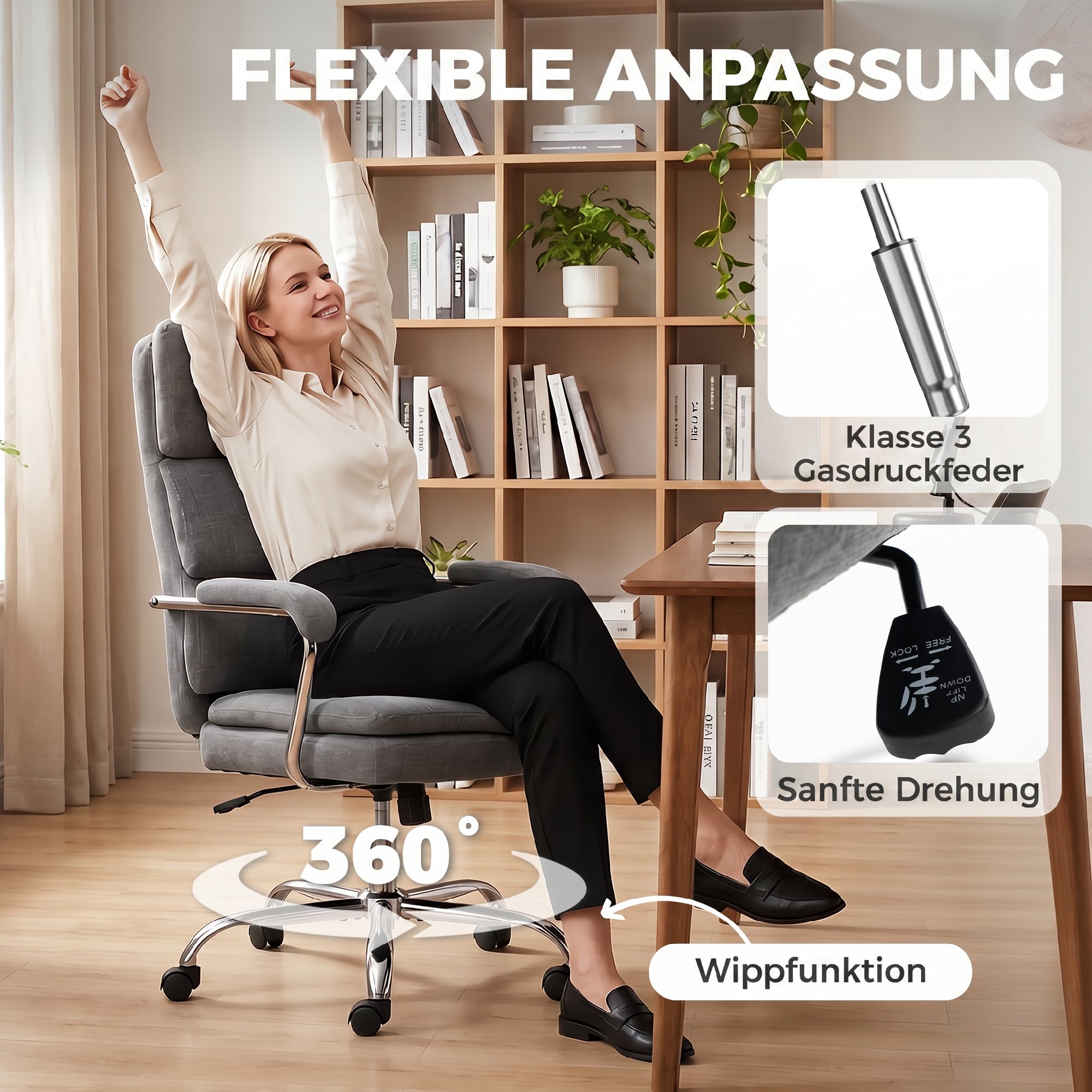 Home Office Bürostuhl, höhenverstellbarer 360° drehbarer Schreibtischstuhl für das Homeoffice, Grau