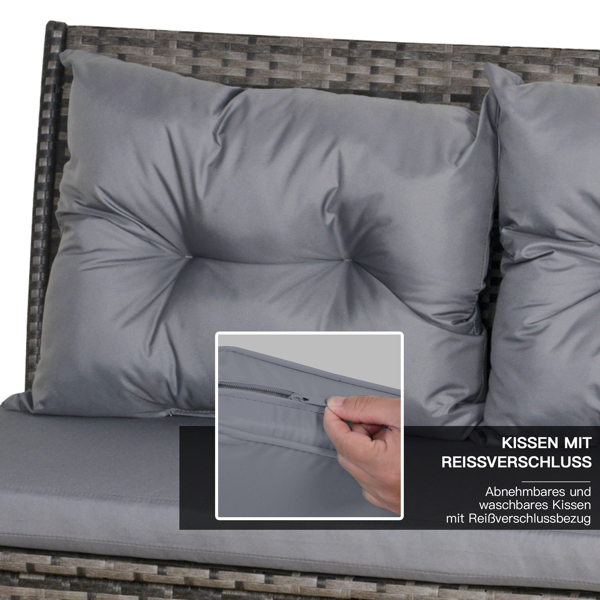 Gartenmöbel-Set aus PE-Rattan, für 5 Personen, Rattan-Lounge-Set, abnehmbare Polster, Grau + Braun