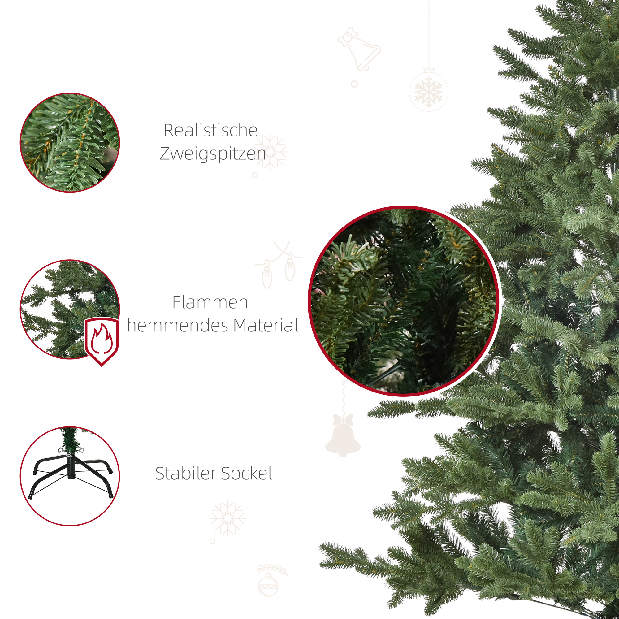 Künstlicher Weihnachtsbaum 150 cm Tannenbaum künstlich mit 444 Spitzen, 3 verschiedenen Blätterformen flammhemmend Christbaum mit Metallständer für drinnen