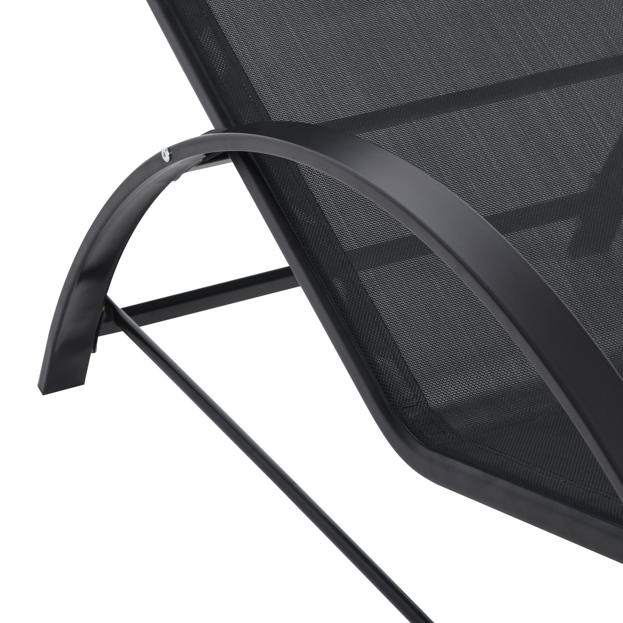Gartenlounge-Set, 2 Liegen mit Beistelltisch, atmungsaktiver Stoff, stabiler Metallrahmen, Schwarz