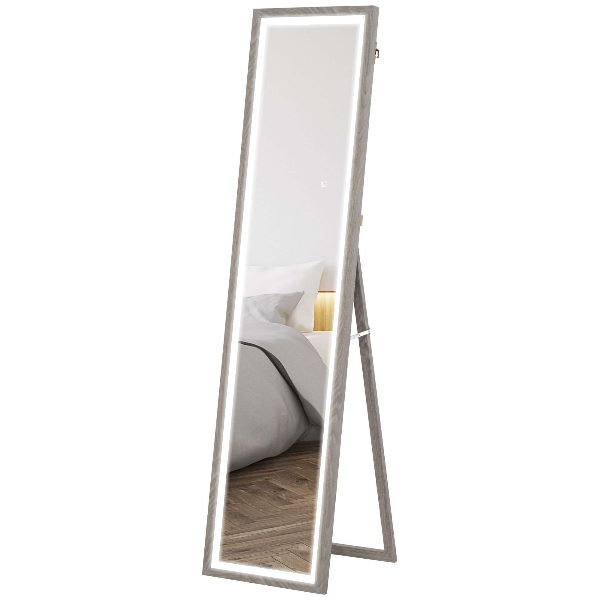 LED Ganzkörperspiegel, 40 x 160 cm, Touch-Steuerung, dimmbar, 3 Farben, Grau LED Ganzkörperspiegel, 40 x 160 cm, Touch-Steuerung, dimmbar, 3 Farben, Grau