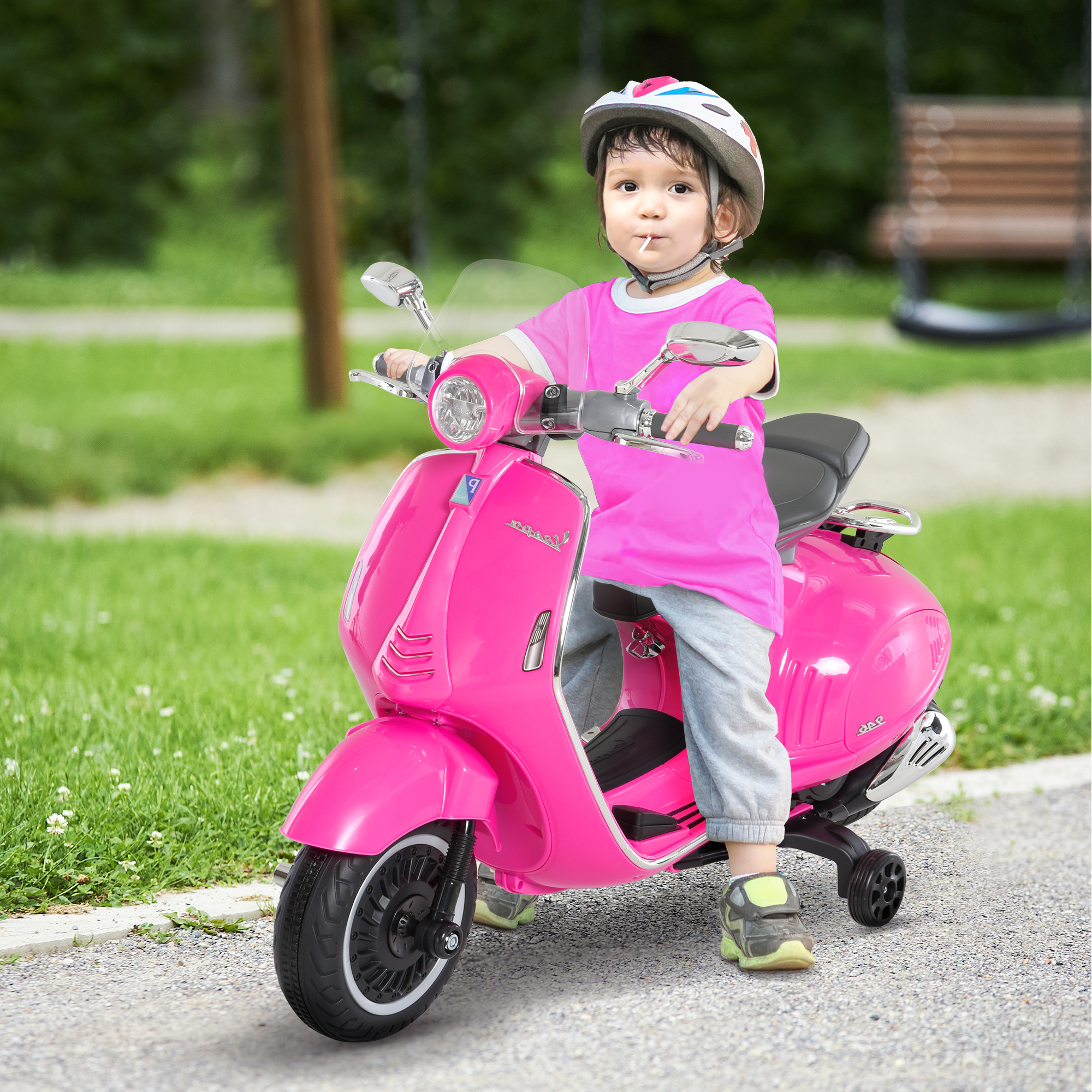 Elektro-Motorrad für Kinder mit MP3-Musik, Scheinwerfern, 3-6 Jahre, Kunstleder, Metall, 108 x 49 x 75 cm, Rosa