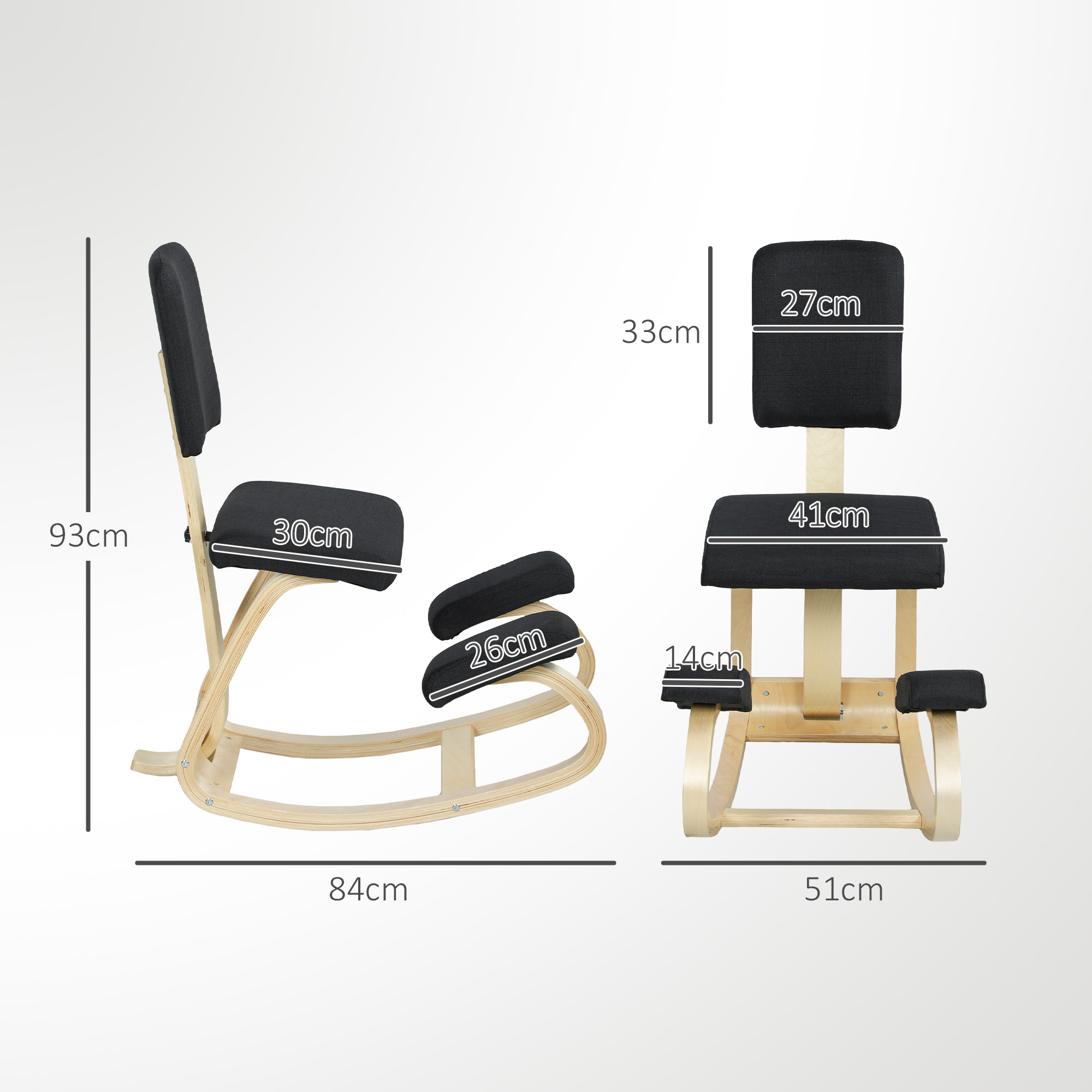 ergonomischer Kniestuhl, Kniehocker Gesundheitsstuhl für Zuhause, Büro, Meditation Schwarz