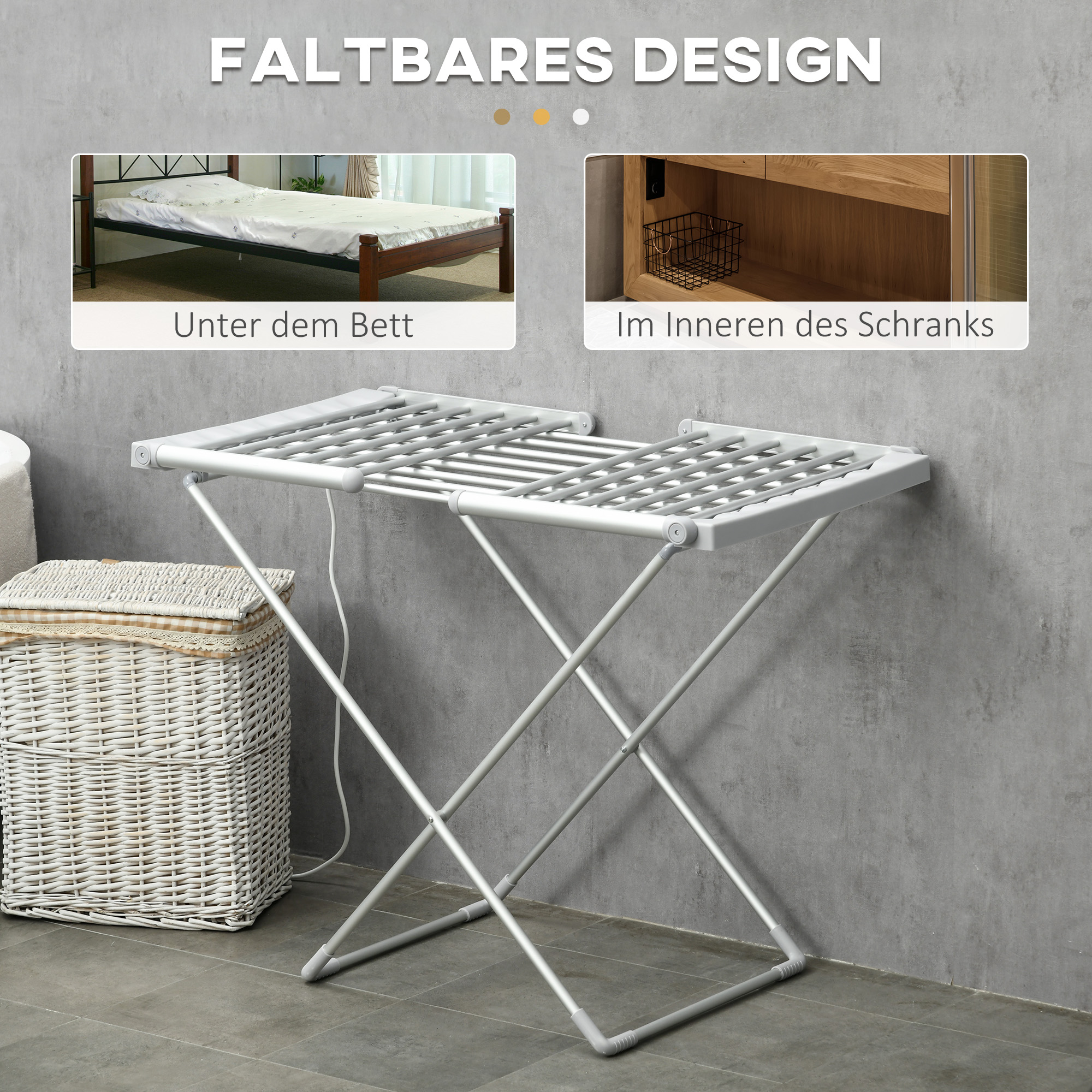 Wäscheständer mit Heizfunktion, 45-55 ?, zusammenklappbar, 144L x 53B x 96H cm