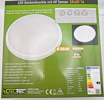 LED Deckenleuchte "SALAO 16 NW" IP54 / 16W, 1500lm, 4000K, HF Bewegungsmelder