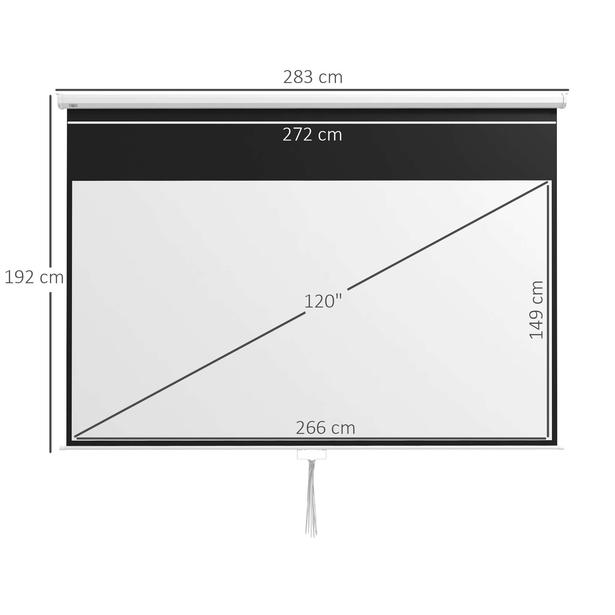 Projektorleinwand, 120 Zoll, 16:9 Format, Wand- oder Deckenmontage, Weiß