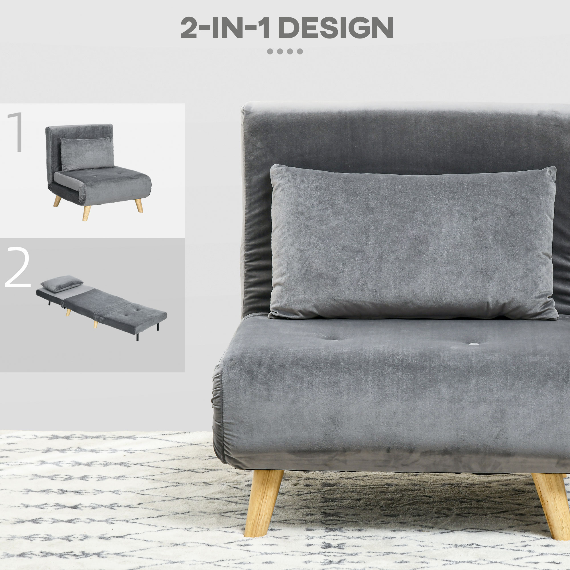 2-in-1 Sessel, Relaxsessel, Gästebett, 72 cm x 78 cm x 79 cm, Grau
